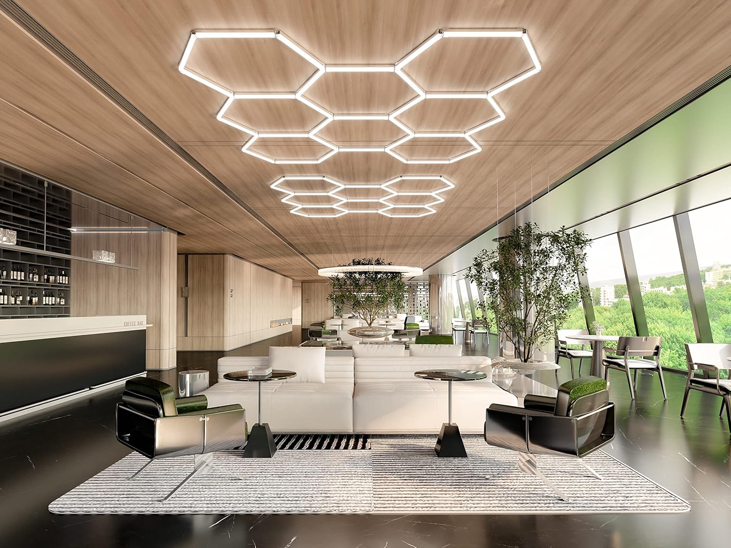 ALLYES Luz LED hexagonal para garaje, paquete de 5 luces LED hexagonales, 144 W, 17280 lúmenes, 6500 K, iluminación blanca súper brillante, para
