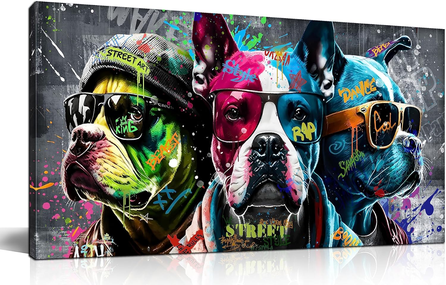 Zoyotago Lienzo grande para pared, para dormitorio, sala de estar, divertido graffiti, perro, arte de pared, listo para colgar, tamaño 20 x 40