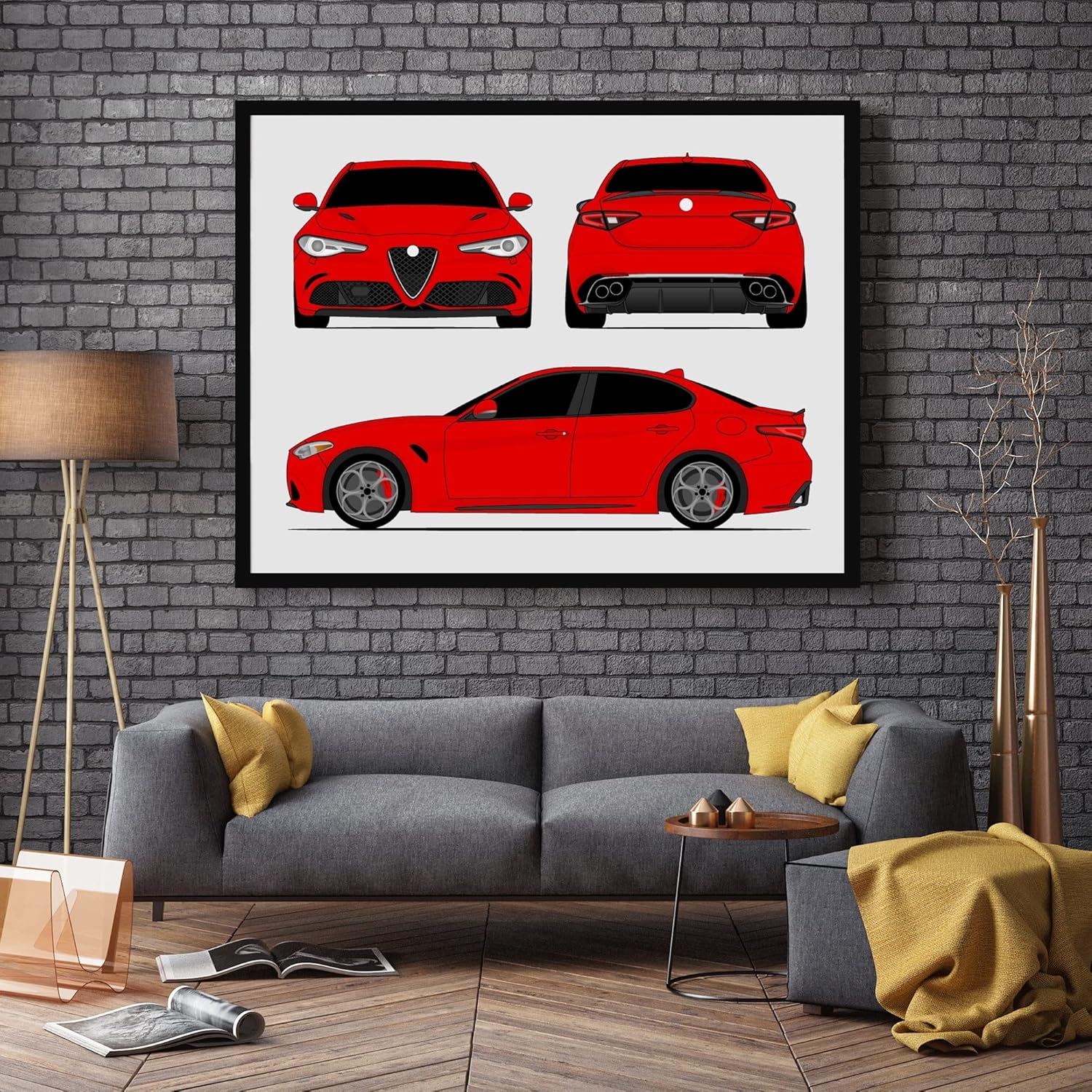 Alfa Romeo Giulia Quadrifoglio 952 (2016-Present) (Front, Rear, Side) (Landscape) Inspired Poster Print Wall Art Decor Handmade (Speciale