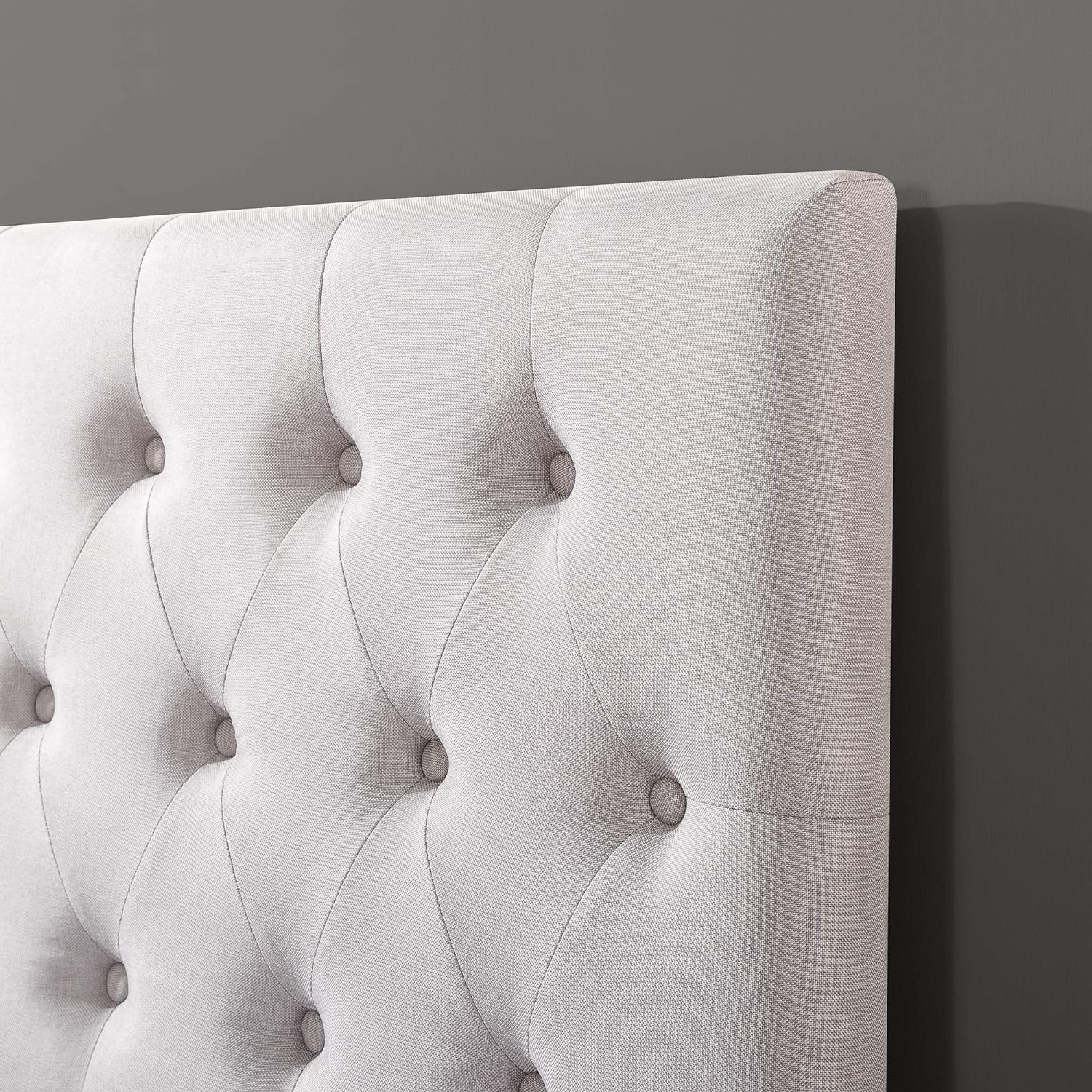 Zinus Trina – Cabecera tapizada y soportes SmartBase, diseño clásico con botones que añade elegancia, se adapta a marcos estándar QueenFull