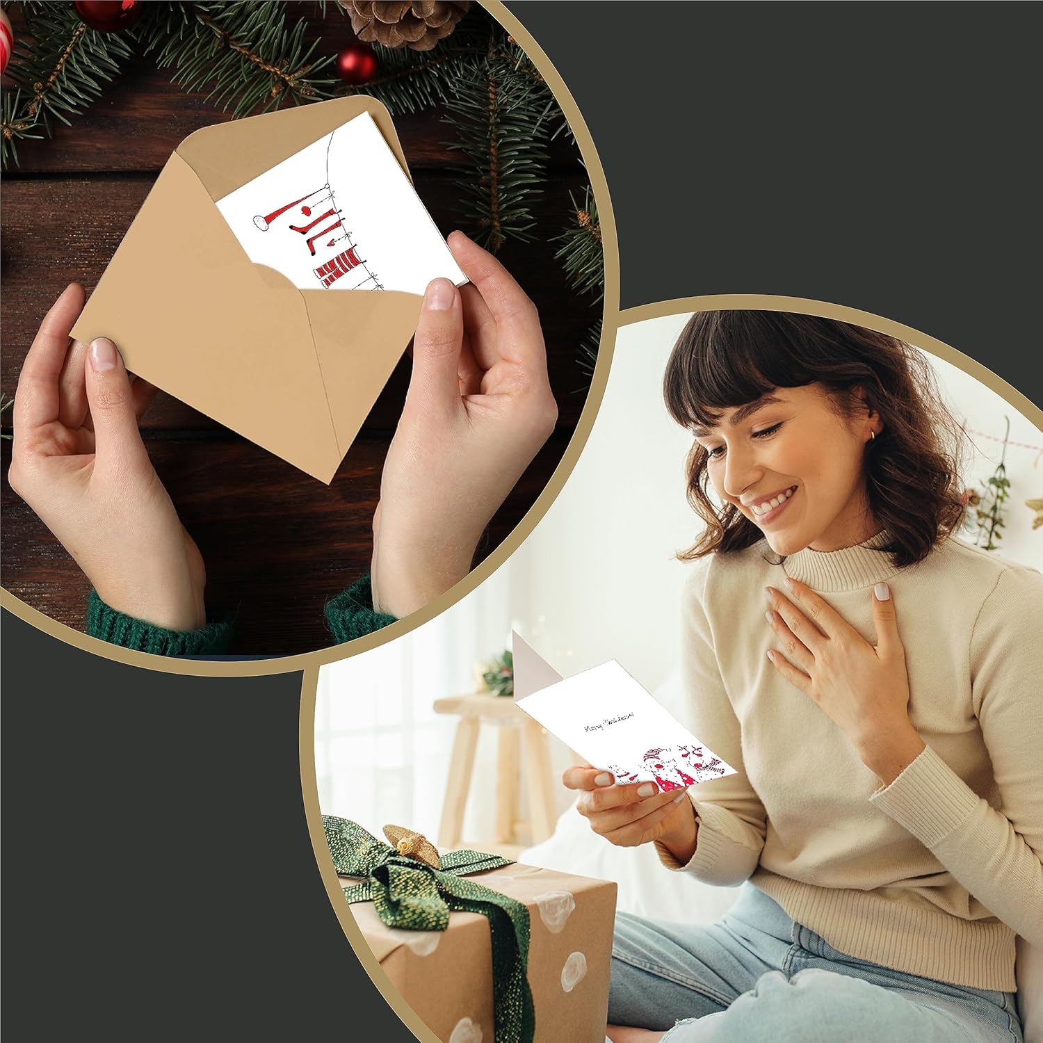 easykart labels Surtido de 24 tarjetas de Navidad con sobres y calcomanías de sellado, 3 diseños temáticos de Papá Noel, 5.75 x 4.25 pulgadas para
