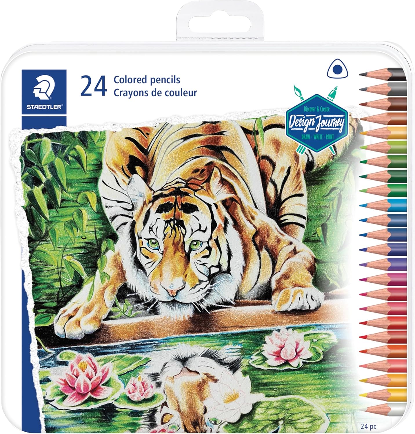 Staedtler Lápices de colores, barril triangular, paquete de 24 surtidos, lata de metal 1278 M24