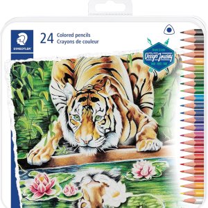 Staedtler Lápices de colores, barril triangular, paquete de 24 surtidos, lata de metal 1278 M24 Staedtler Lápices de colores, barril triangular, paquete de 24 surtidos, lata de metal 1278 M24