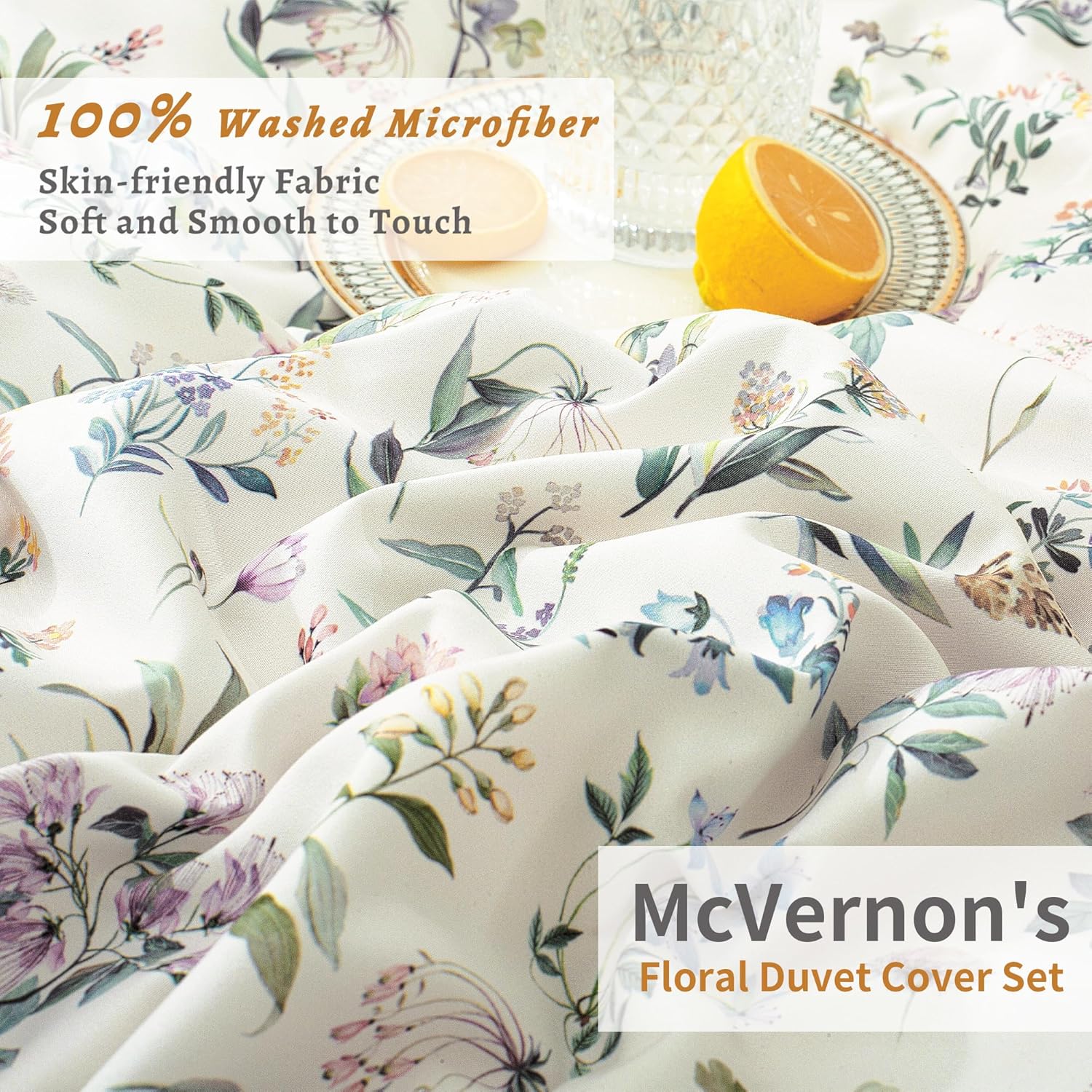 McVernon’s Funda de edredón floral tamaño matrimonial de 3 piezas, funda de edredón floral matrimonial con 2 fundas de almohada, juego de ropa de