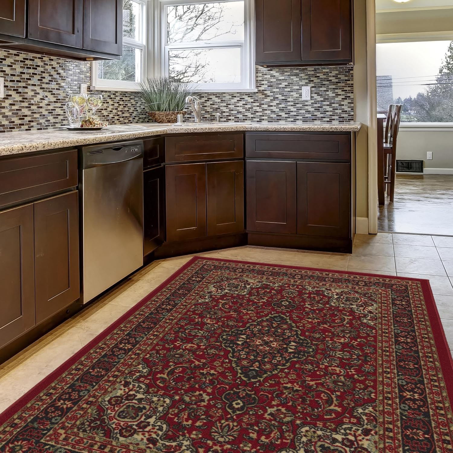 Ottomanson Ottohome Collection – Alfombra antideslizante de goma con diseño oriental, 5 x 7 pies, 5 x 6 pies 6 pulgadas, color rojo