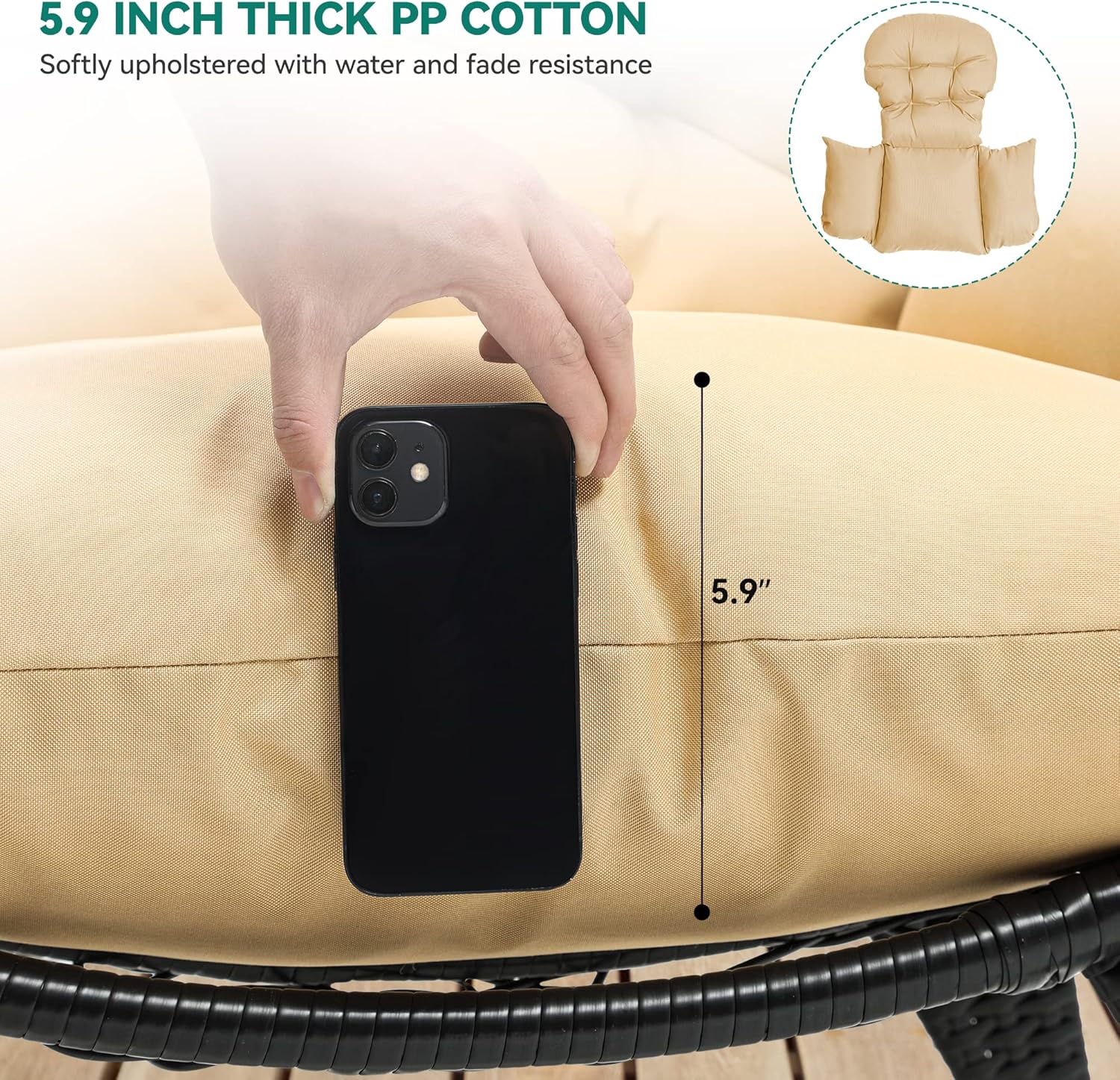 YITAHOME Silla de huevos de mimbre para interiores y exteriores, tumbona grande de gran tamaño con cojín de soporte, silla de cesta de huevos de