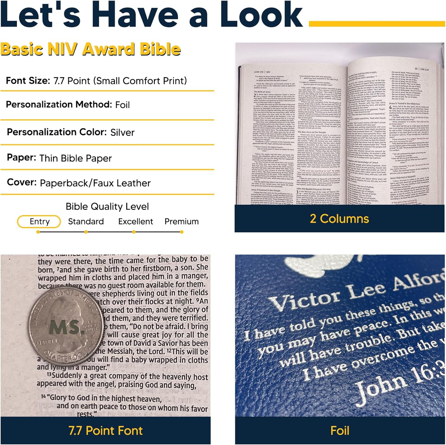 Biblia NIV personalizada Nueva versión internacional Biblia de piel sintética Biblia económica con nombre personalizado hasta 3 filas de texto con