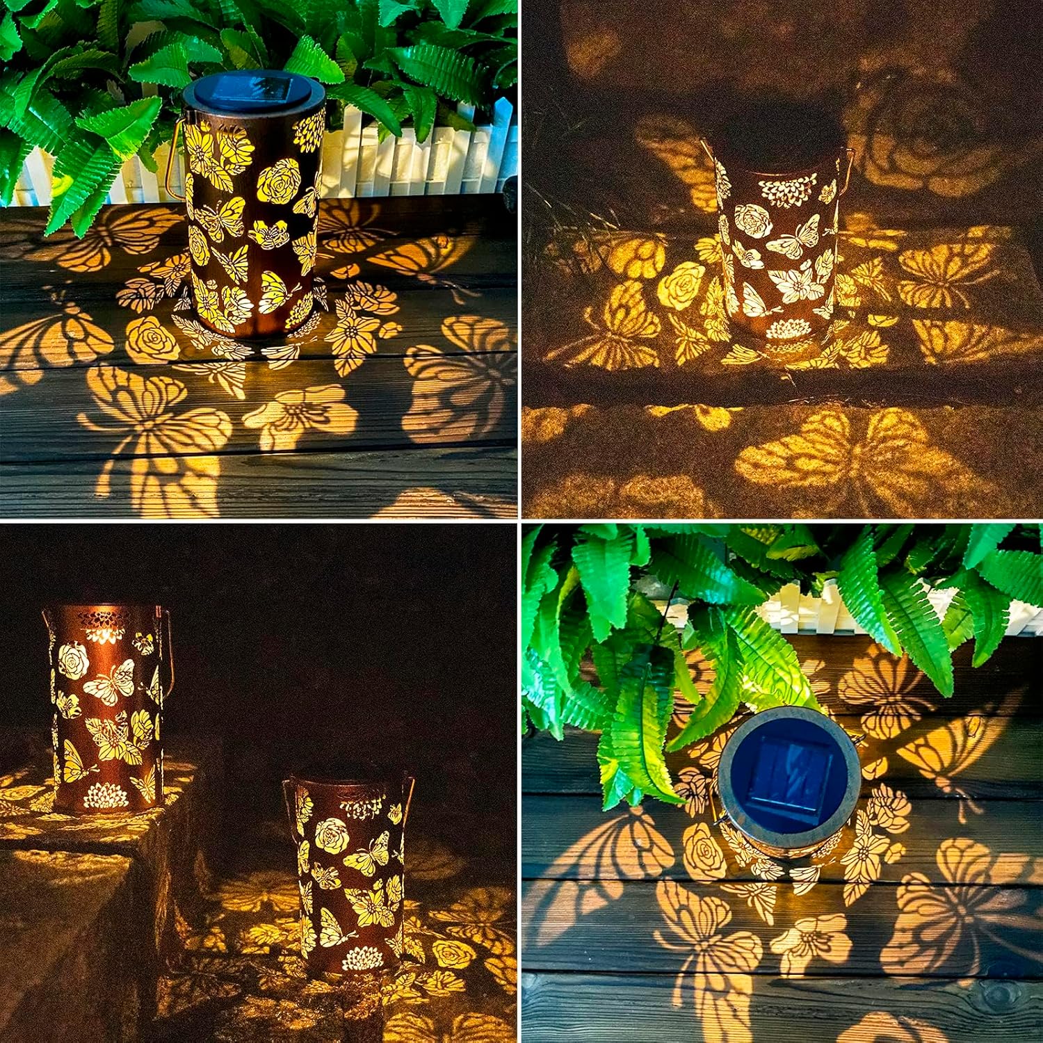 Faroles solares de mariposa para jardín, decoración al aire libre, patrón de flores, luces colgantes solares impermeables, regalos de decoración de