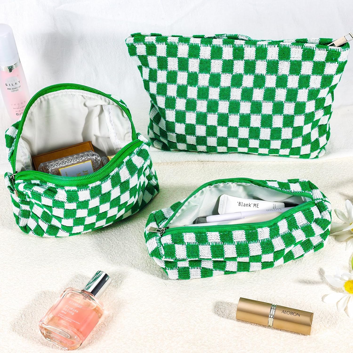 Bolsa de maquillaje a cuadros para mujer, bolsa de cosméticos rosa de gran capacidad, bolsa de maquillaje de viaje, bolsa de maquillaje para bolso,