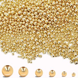 MAPOIEU 300 cuentas de oro de 14 quilates, cuentas redondas de oro sin costuras, cuentas sueltas de latón, cuentas espaciadoras duraderas que no se MAPOIEU 300 cuentas de oro de 14 quilates, cuentas redondas de oro sin costuras, cuentas sueltas de latón, cuentas espaciadoras duraderas que no se