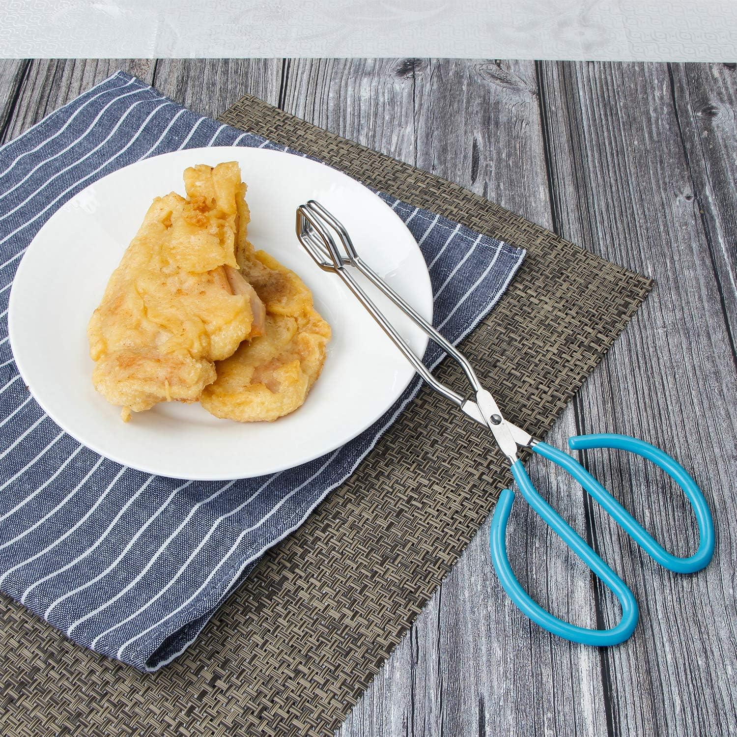 MSY BIGSUNNY – Pinzas de tijera de acero inoxidable de 10 pulgadas, pinzas para alimentos de cocina con mango antideslizante, agarre cómodo, pinzas