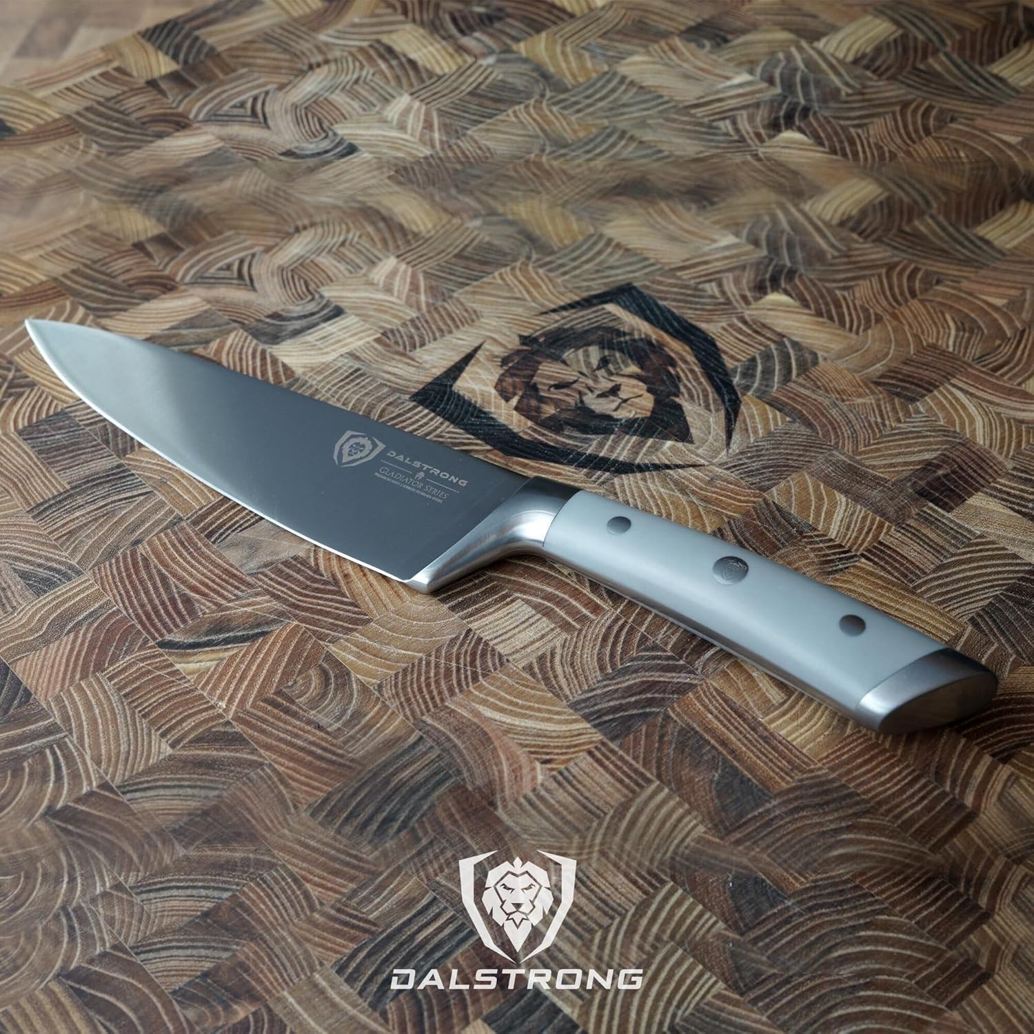 Dalstrong Cuchillo de chef  8 pulgadas  Serie Gladiator  Mango ABS gris ahumado  Acero alemán forjado de alto carbono  Cuchillo de cocina de espiga