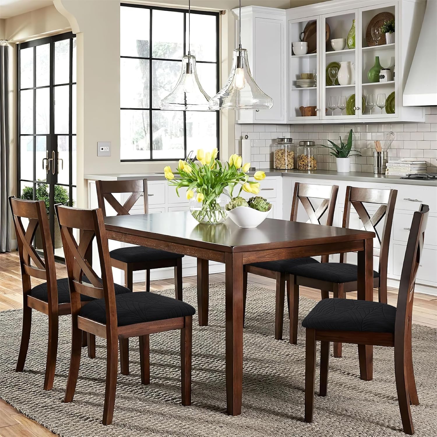 Juego de 6 fundas impermeables para asiento de silla de comedor, fundas de silla de jacquard elásticas, extraíbles y lavables para sillas de cocina,