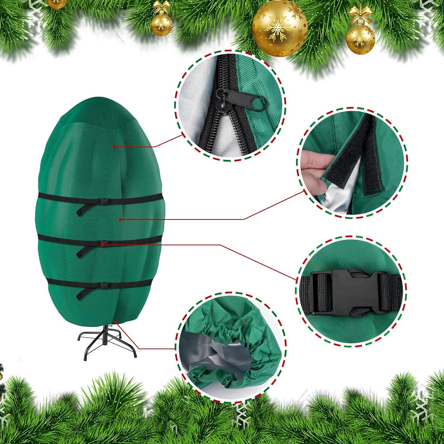Cubierta vertical de almacenamiento para árbol de Navidad, bolsa vertical para árbol de Navidad con capacidad para árboles de hasta 9 pies,