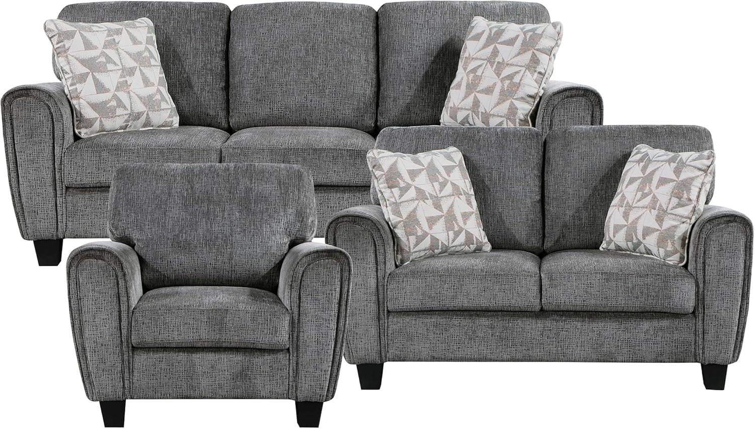 Lexicon Severine – Juego de sofá de felpilla para sala de estar, 3 piezas, color gris oscuro