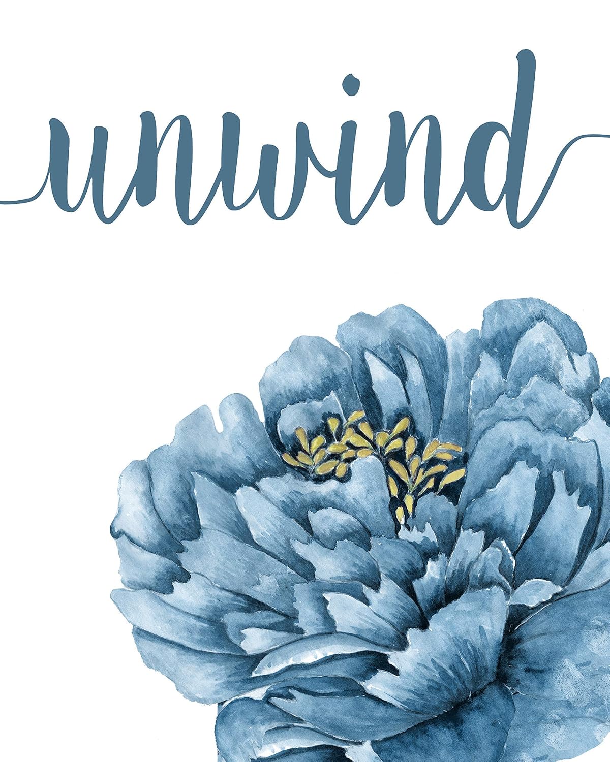 Simplitic Relax Soak Unwind Breathe Blue Blend Floral Prints, 4 (8×10) Unframed Photos, Wall Art Decor Gifts for Home Office Salon Lounge Bathroom