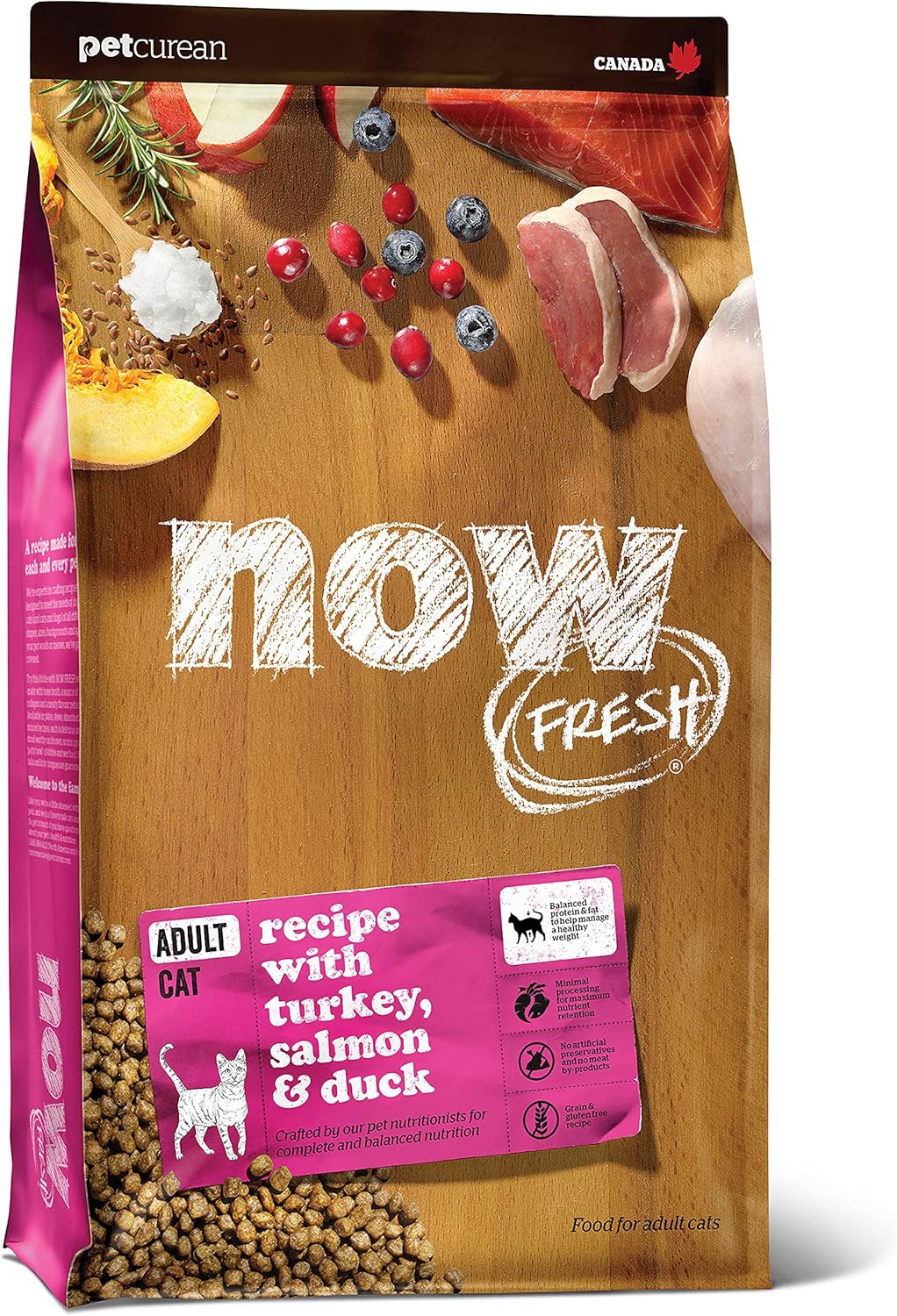 Now Fresh Alimento para gatos sin granos, 3 libras, receta de comida seca para gatos adultos con carne real y pescado para proteínas