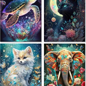 Meothan Kit de 4 piezas de pintura de diamantes para adultos, arte de diamantes de animales, gatos para principiantes, pintura de diamantes de vaca, Meothan Kit de 4 piezas de pintura de diamantes para adultos, arte de diamantes de animales, gatos para principiantes, pintura de diamantes de vaca,