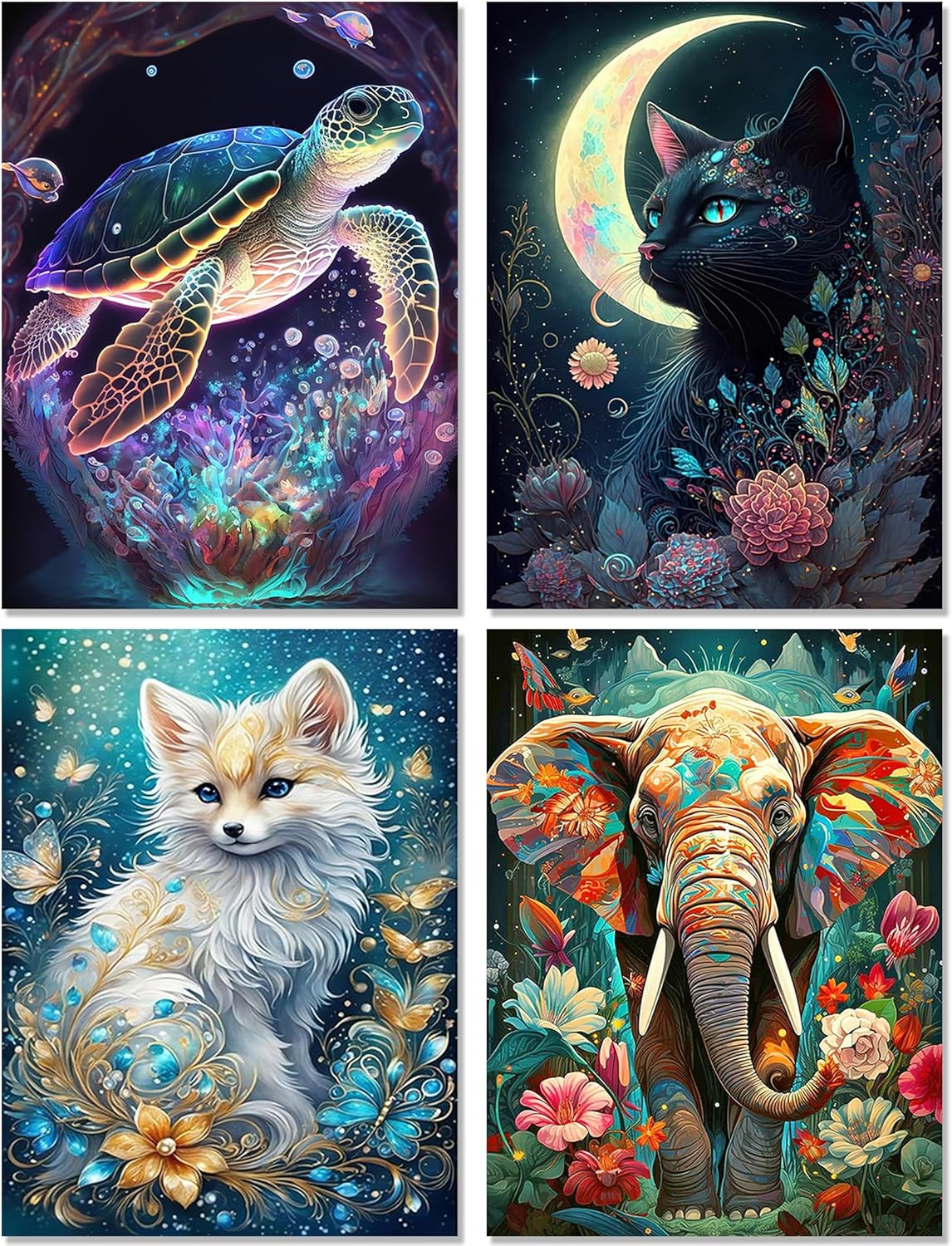 Meothan Kit de 4 piezas de pintura de diamantes para adultos, arte de diamantes de animales, gatos para principiantes, pintura de diamantes de vaca,
