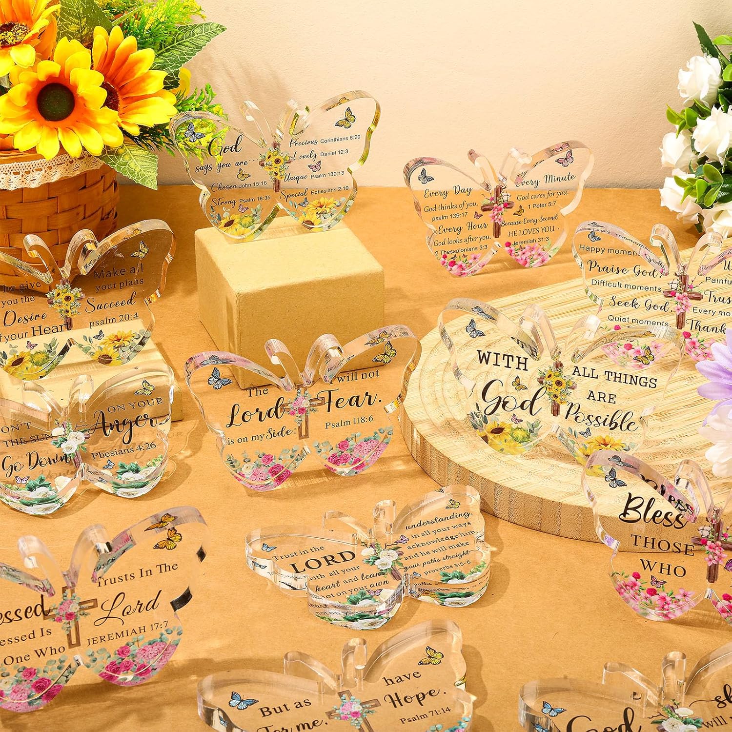 Pinkunn 12 piezas de regalos cristianos de acrílico, regalos religiosos para mujeres, regalos inspiradores con versículos de la Biblia y oraciones,