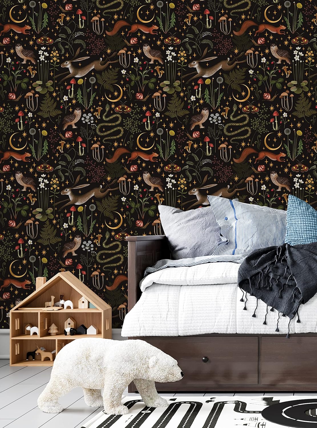 Papel pintado por encima de wainscott – Fondo oscuro Bosque Encantado Cuento de hadas – Hoja individual – 2 x 9 pies