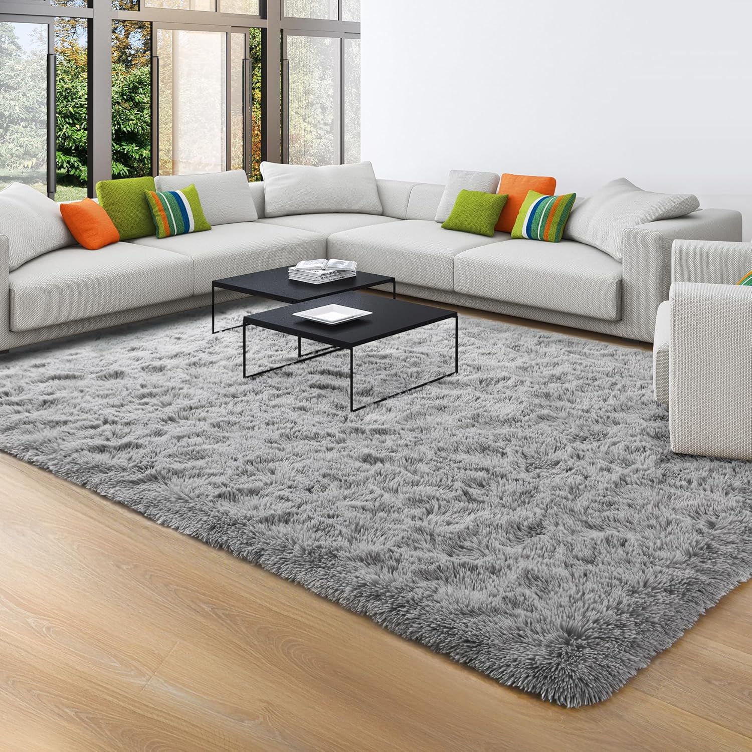 Foxmas Alfombra suave para sala de estar, de 8 x 10 pies, lavable, grande, esponjosa, gruesa, lanuda con parte inferior antideslizante para