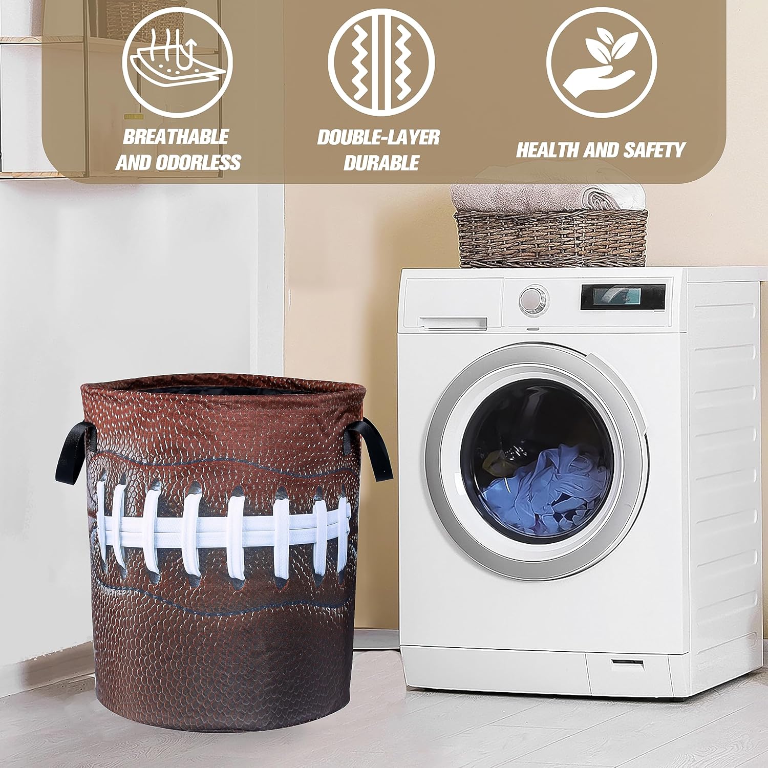 Cesta de lavandería de fútbol americano, plegable, impermeable, de tela Oxford, divertida, cesta de lavandería, cubo de almacenamiento de ropa,