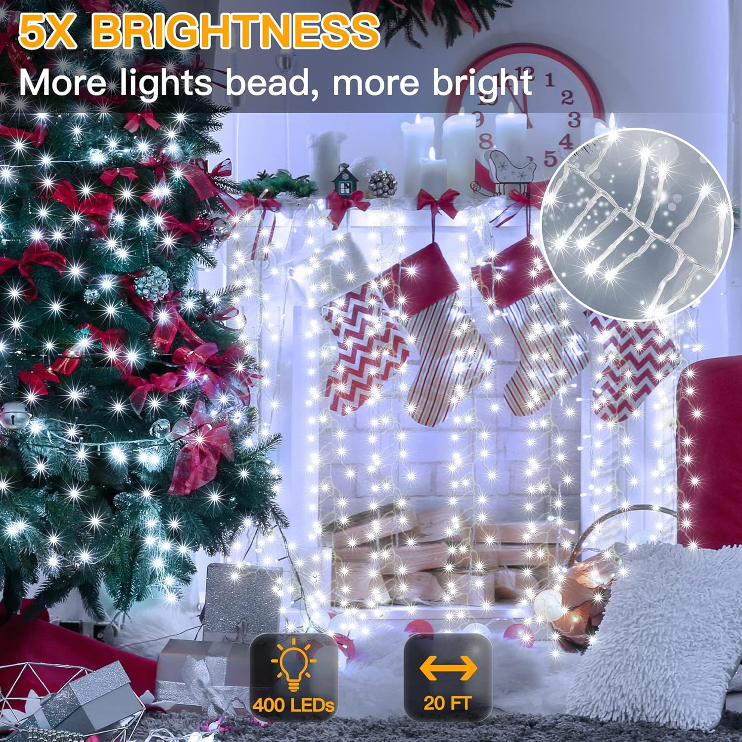 Luces de Navidad para exteriores, 1000 luces LED de 50 pies, 4 unidades, brillantes, 8 modos de temporizador, control remoto, impermeable,