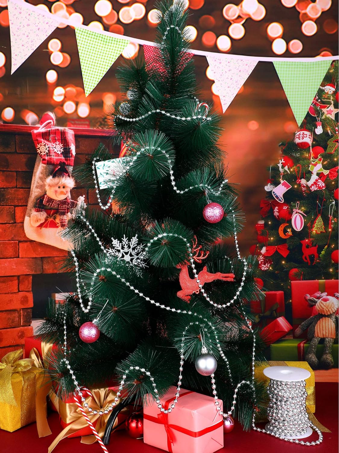 Cuentas de árbol de Navidad de 50 pies, perlas artificiales, guirnalda de cuentas de plástico para el día de San Patricio, boda, suministros de