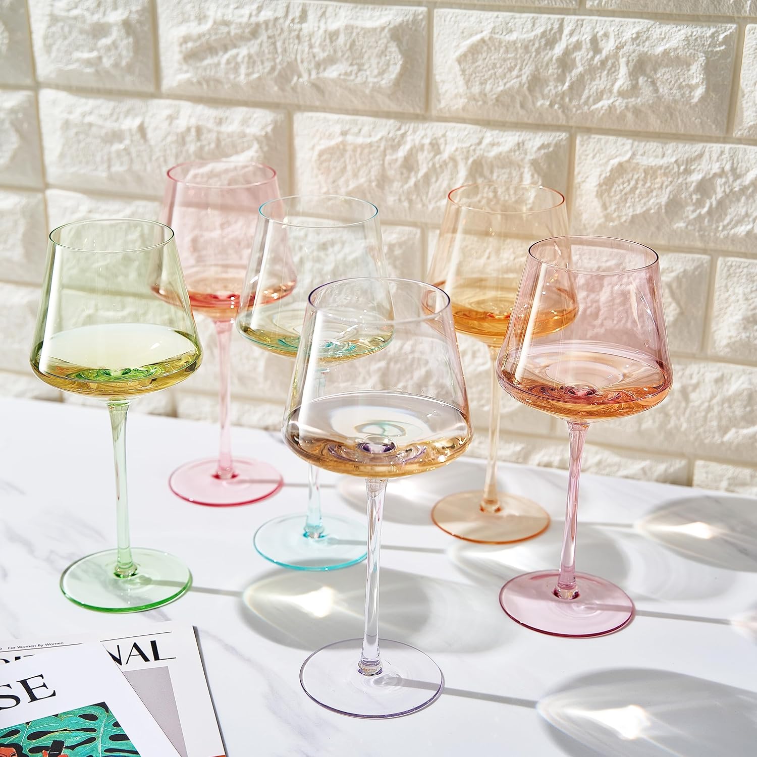 Juego de 6 copas de vino de cristal de colores, grandes y únicos de 16 onzas, ideales para todas las ocasiones y celebraciones especiales, vasos