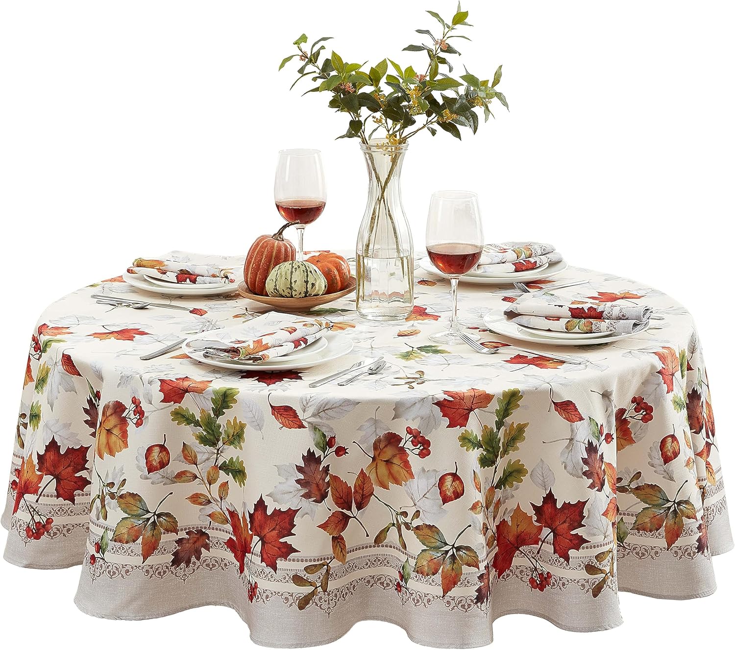 Newbridge Autumn Essentials – Mantel de tela con borde de follaje de otoño, hojas cambiantes, de fácil cuidado, a prueba de manchas, resistente a