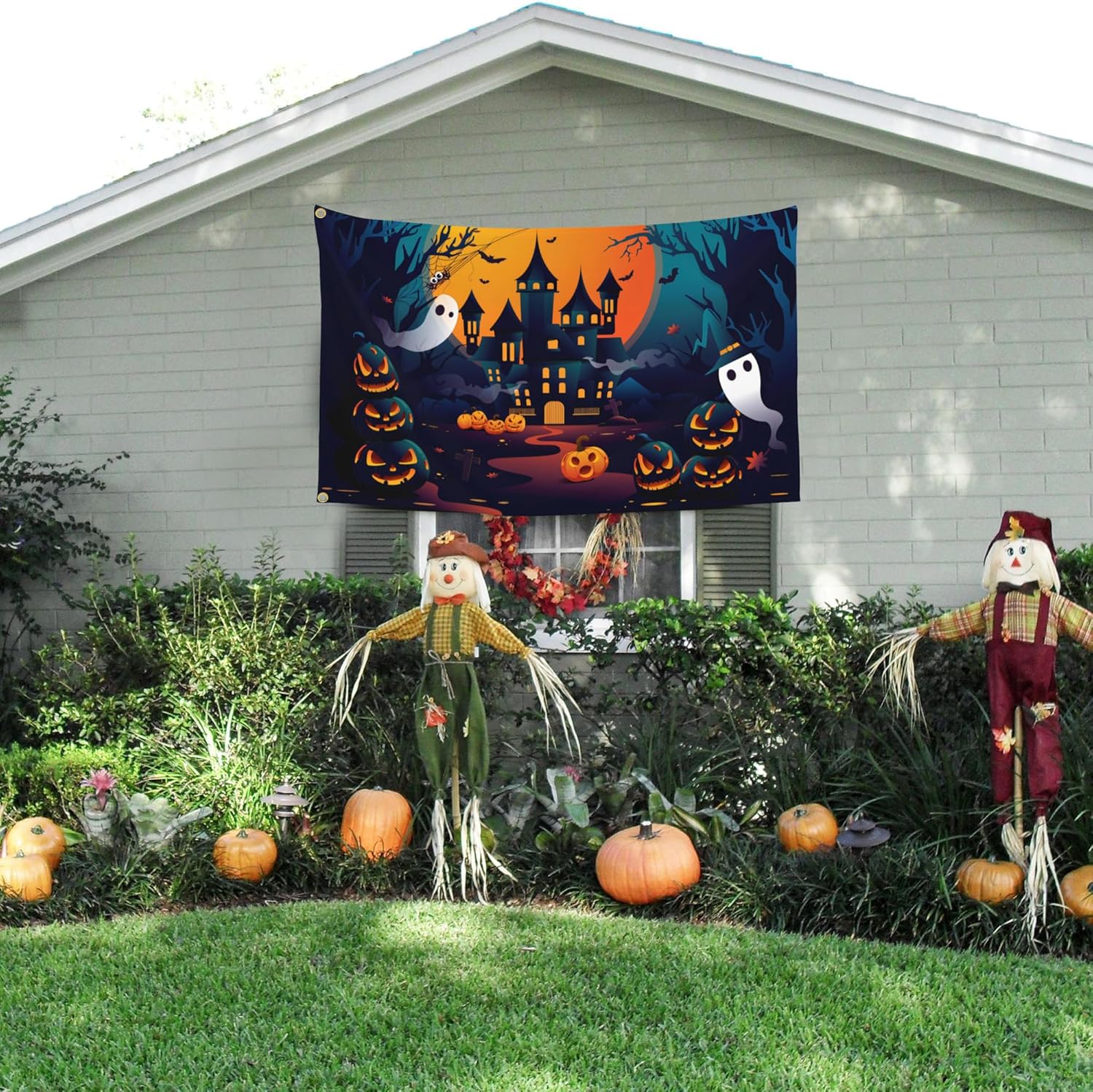 Bandera de Halloween de 3 x 5 para exteriores, doble cara, bandera de calabaza de Halloween, decoración de Halloween, bandera de Halloween para