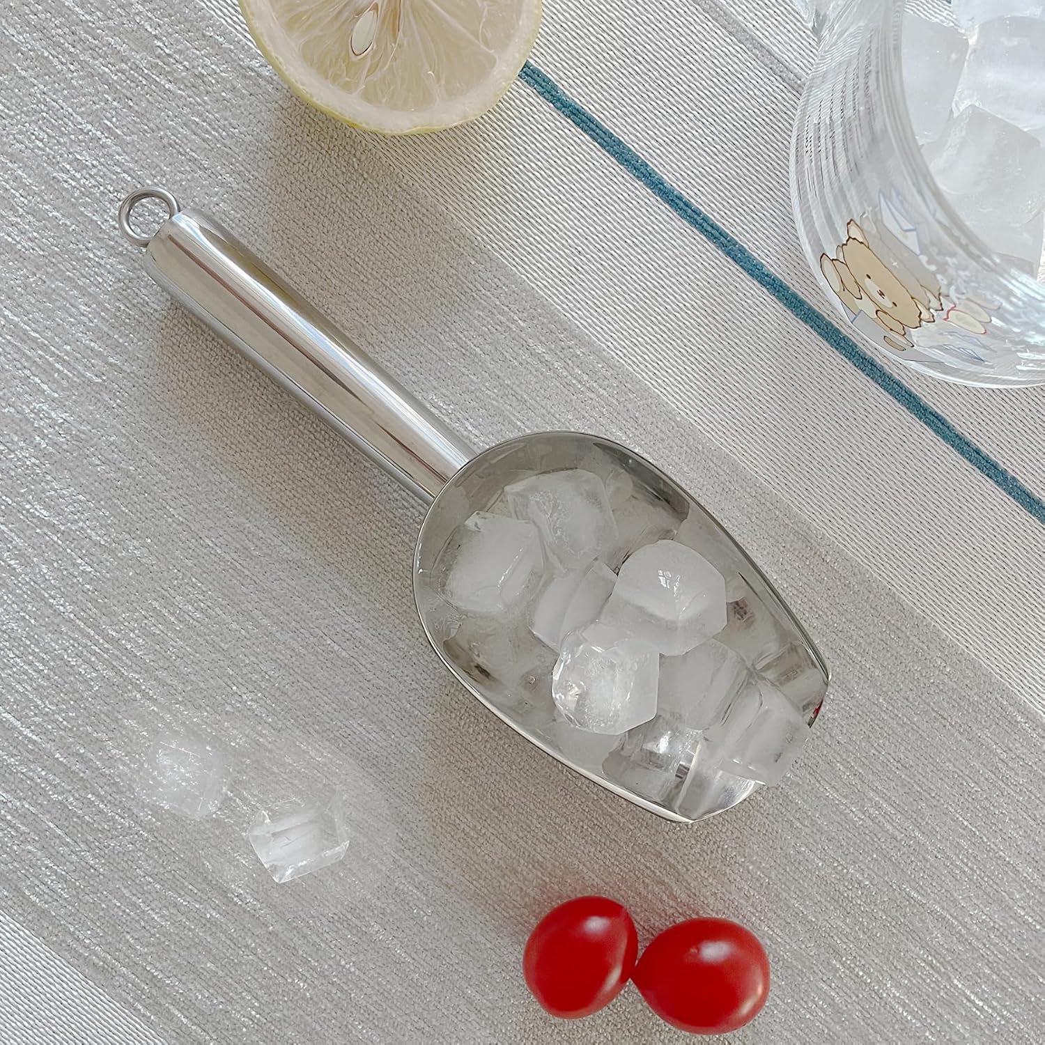 Cuchara de hielo de metal de 3 onzas, pequeña cuchara de hielo de acero inoxidable para máquina de hielo, cubeta de hielo, cocina, congelador, bar,