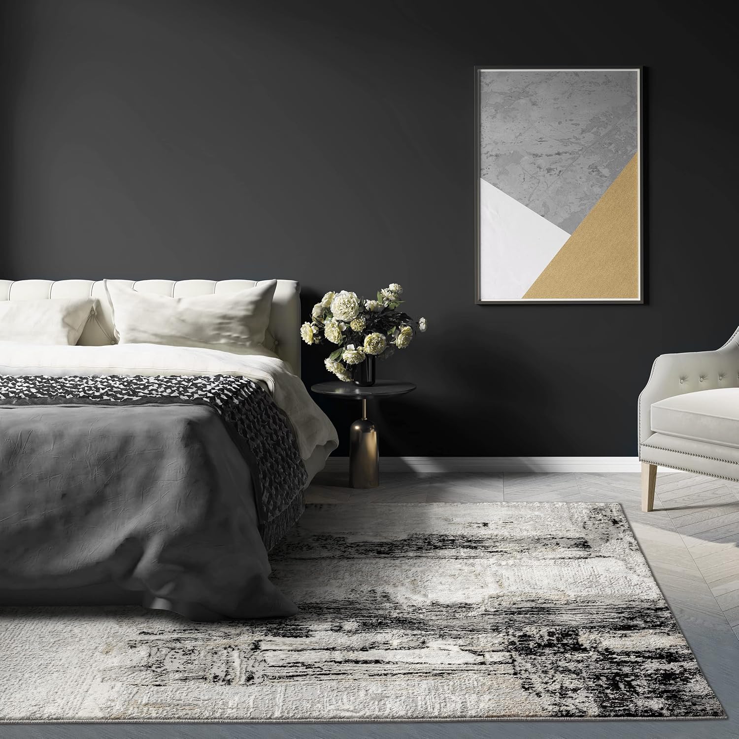 LUXE WEAVERS Camellia Collection 1660 – Alfombra abstracta envejecida gris de 5 x 7 pulgadas