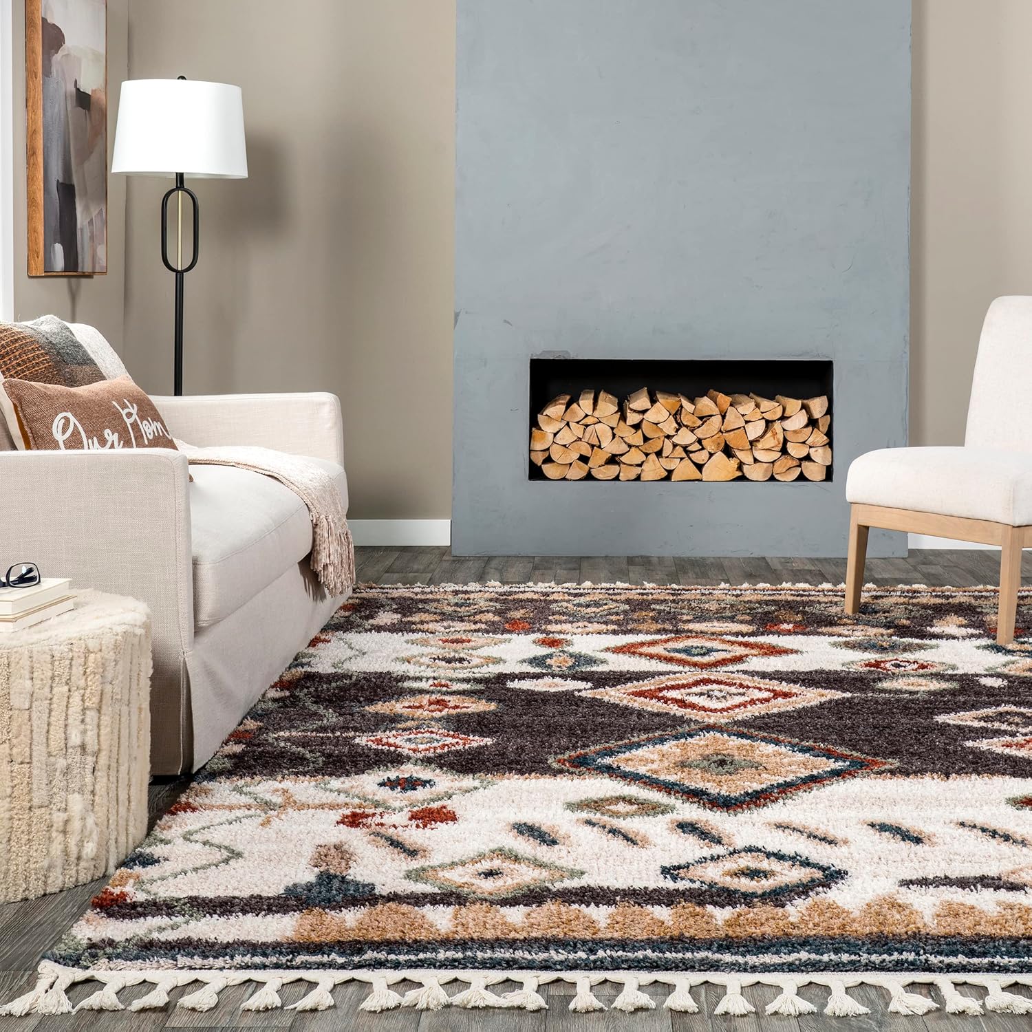 nuLOOM Rosemarie – Alfombra bohemia suave con borlas, 2 pies 6 pulgadas x 6 pies, color gris