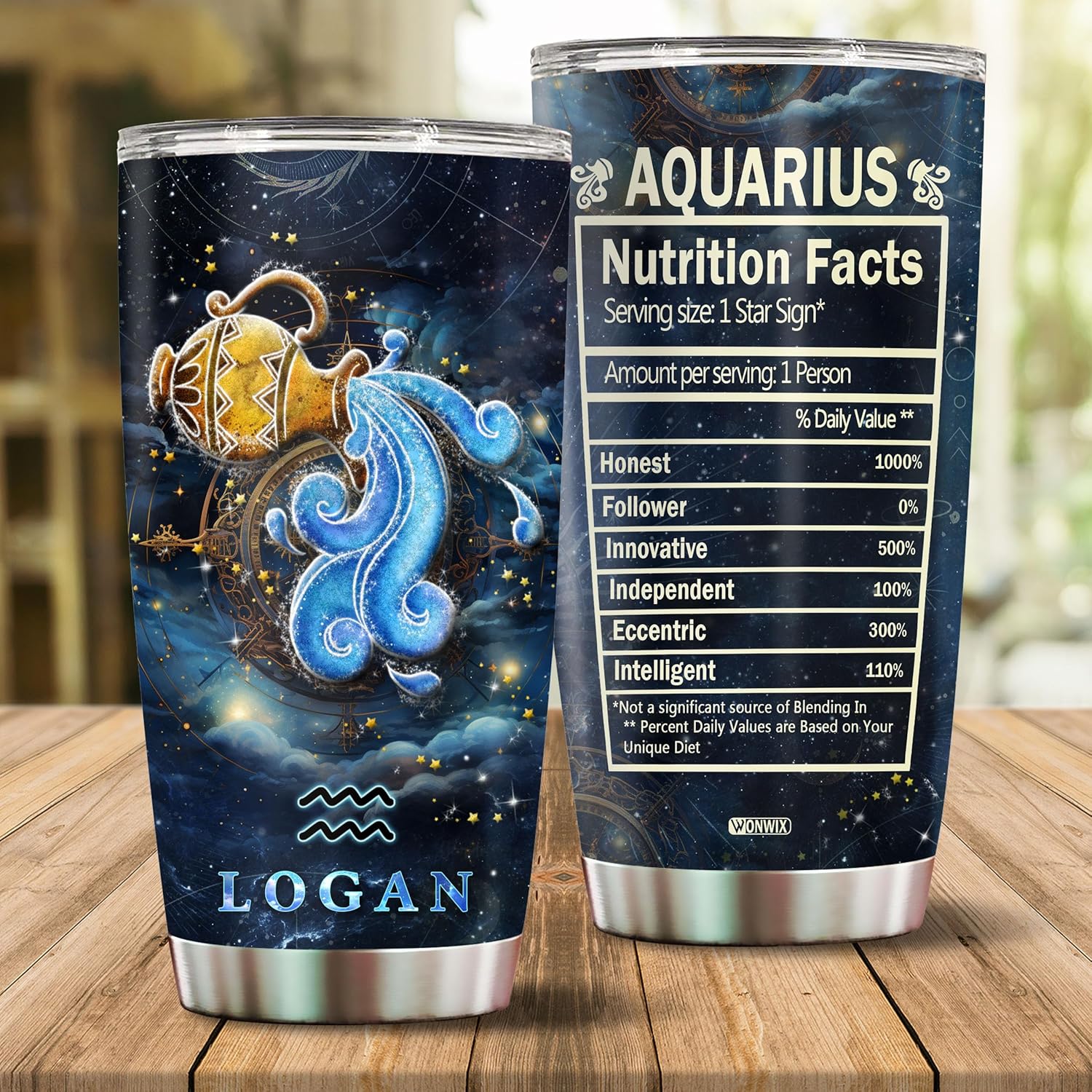 WONWIX Regalos personalizados de acuario para hombres, taza de café de acero inoxidable de 20 onzas, constelación del zodiaco, astrología, regalo