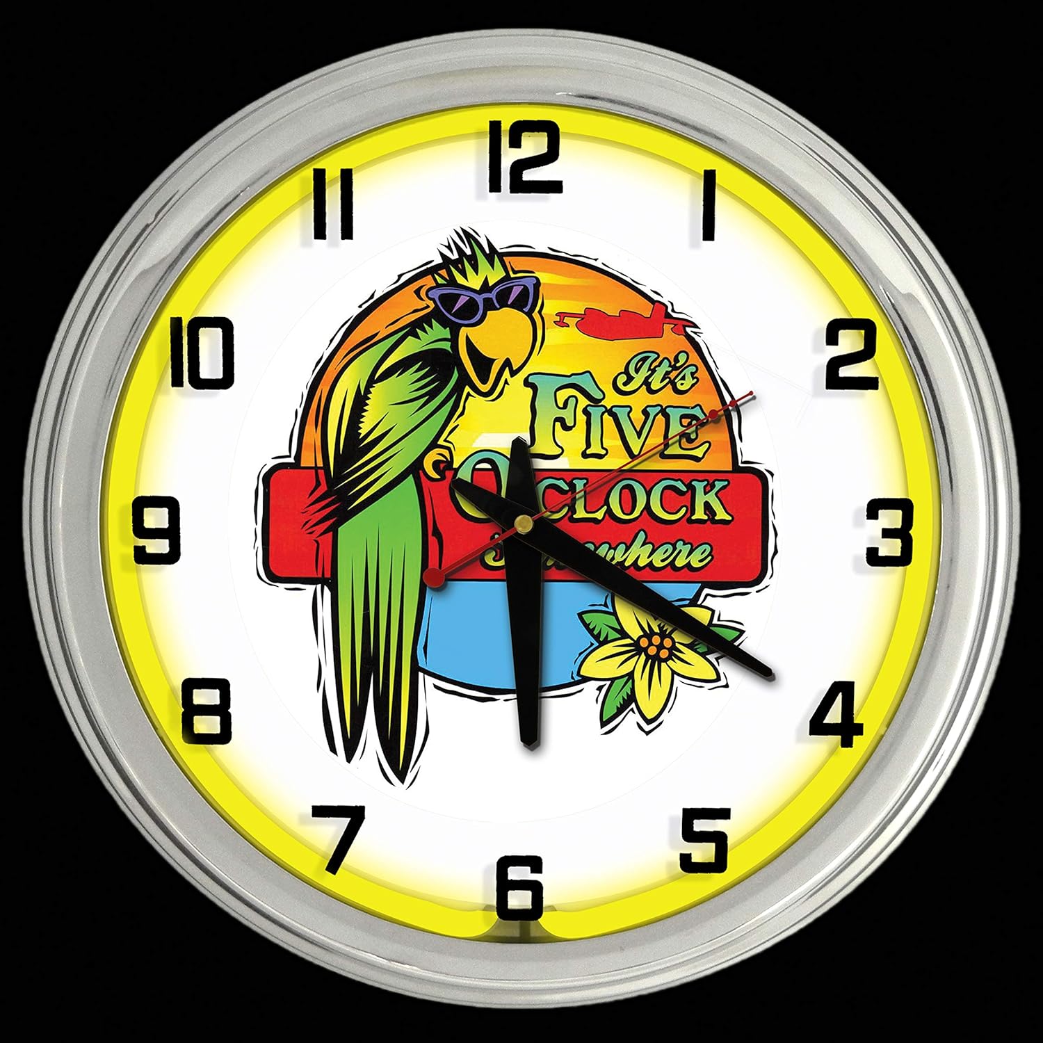 16″ It’s 5 O’Clock Somewhere Reloj de pared de neón amarillo Garage Man Cave
