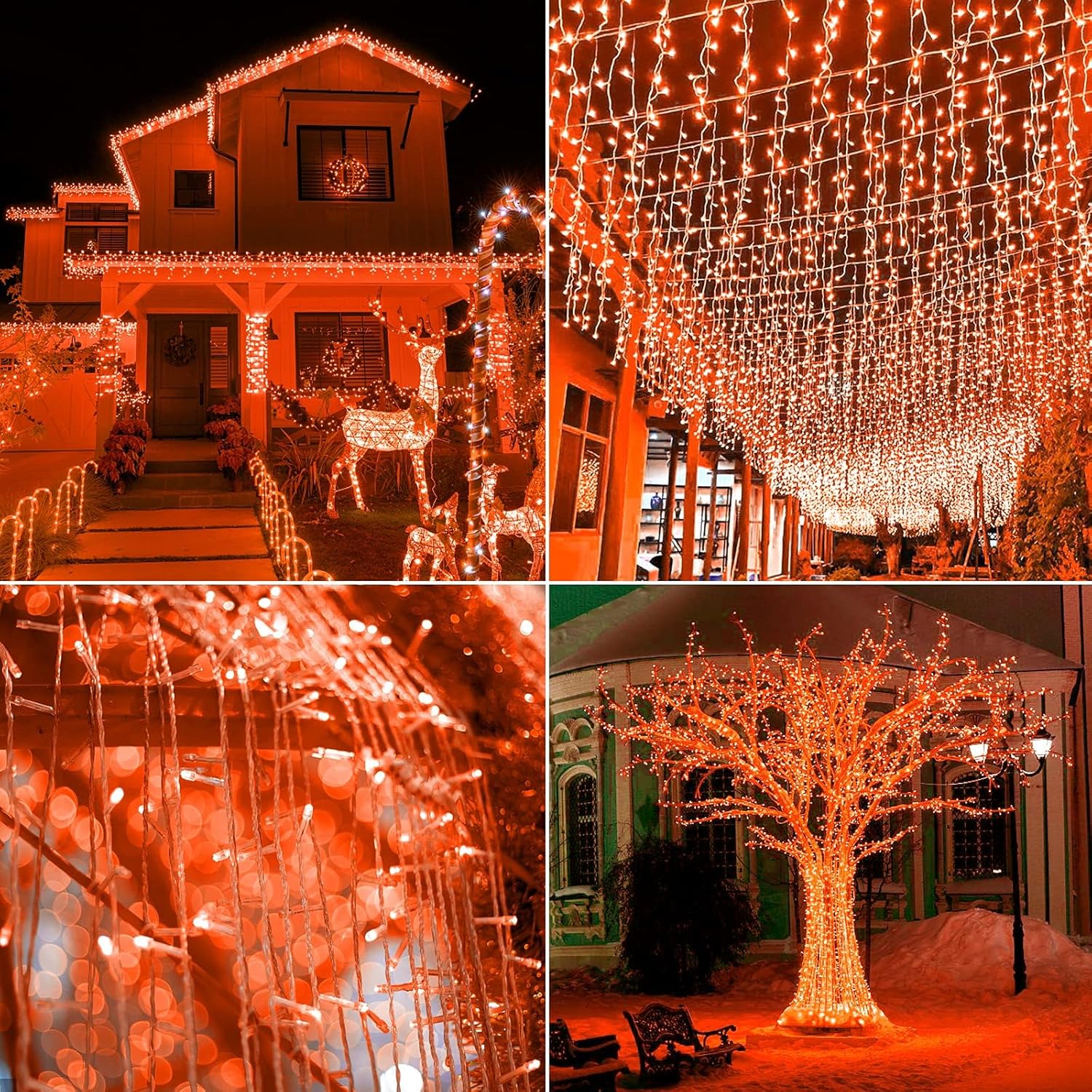 Guirnalda de luces naranjas de Halloween, 200 luces LED de 66 pies, 8 modos, luces de Halloween, con certificación UL, conectables, para el hogar,