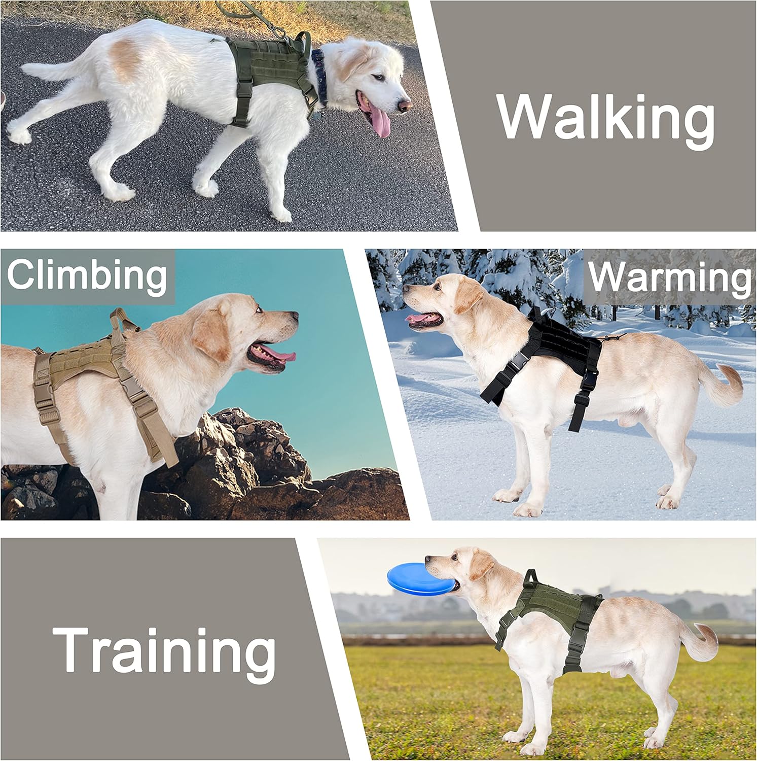 Arnés táctico para perro, arnés para perros medianos sin tirones, con paneles Molle y bucle, chaleco militar con asa resistente para entrenamiento