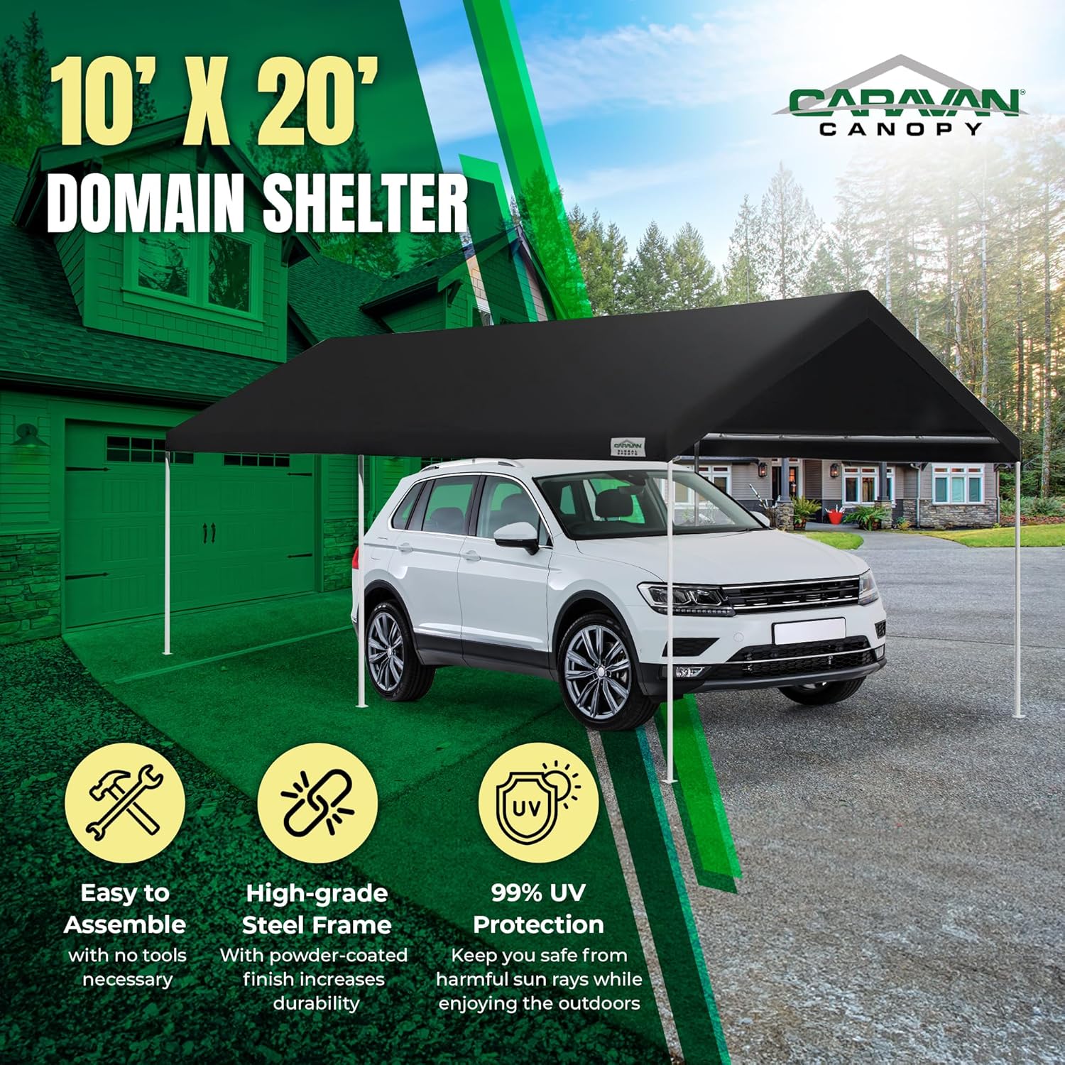 Caravan Canopy Domain – Tienda de campaña instantánea de 10 x 20 pies, color negro (caja abierta)