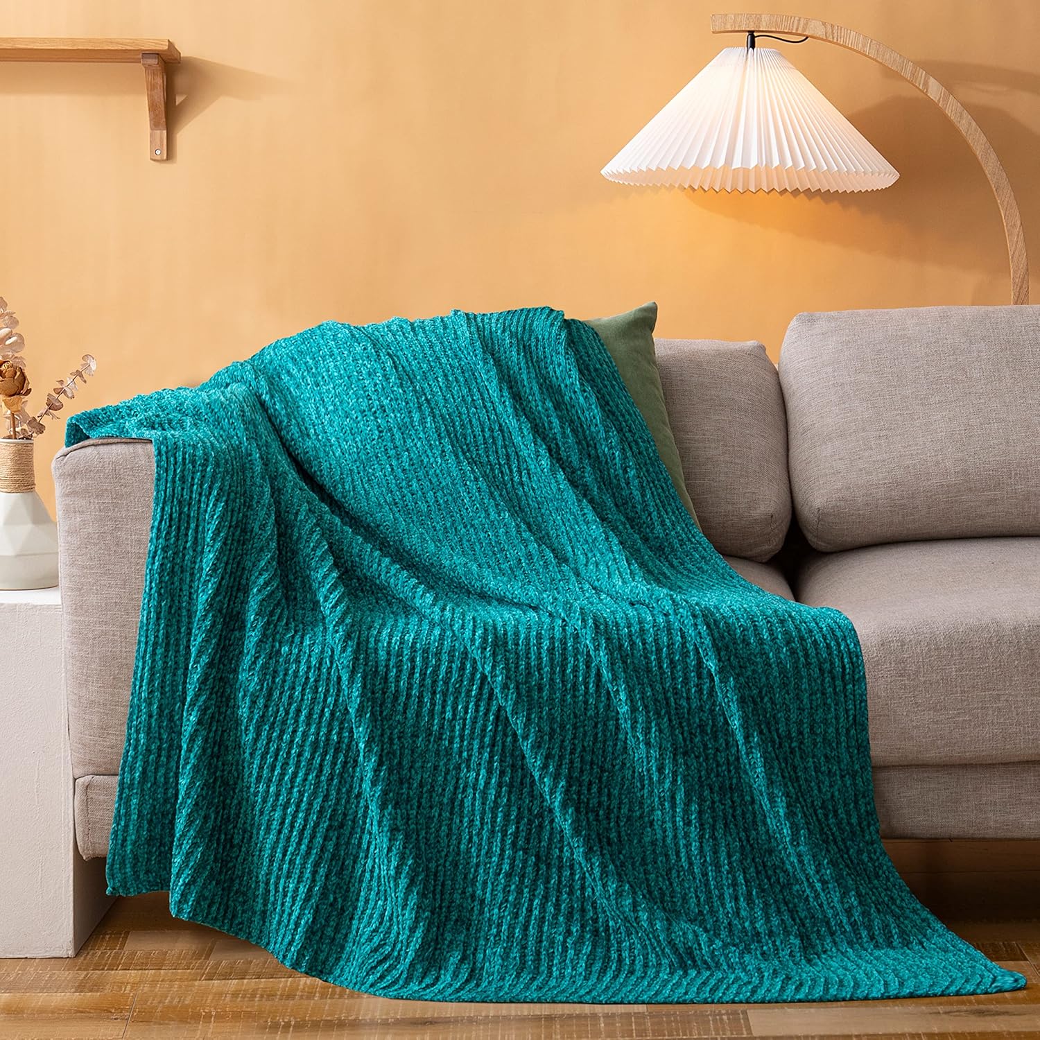 Aormenzy Manta de felpilla verde azulado para sofá, manta de punto azul turquesa, suave y acogedora manta decorativa para sofá, cama y silla