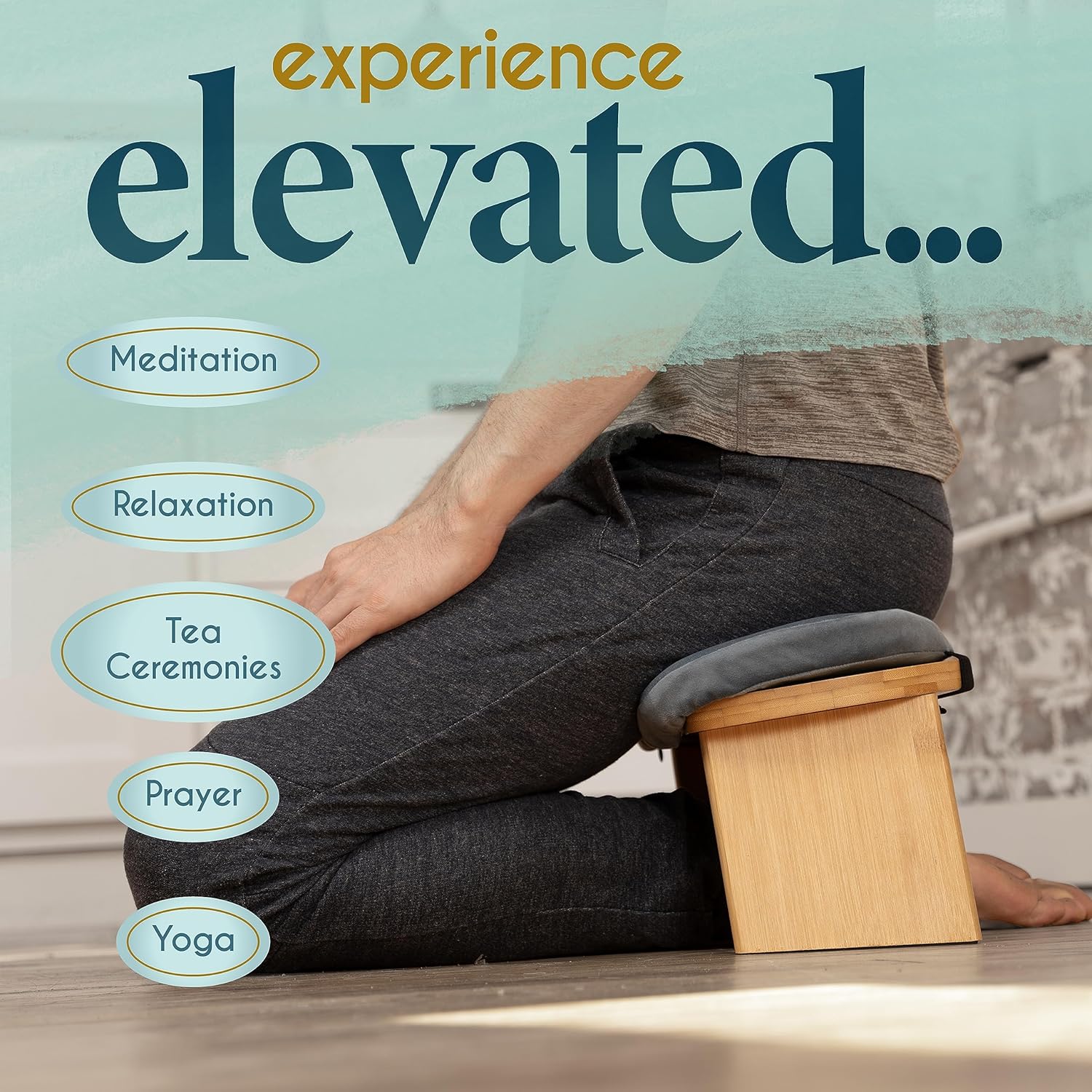 Florensi Banco de meditación  Taburete de meditación de bambú, plegable y ergonómico, banco de oración resistente con cojín de meditación, cómodo