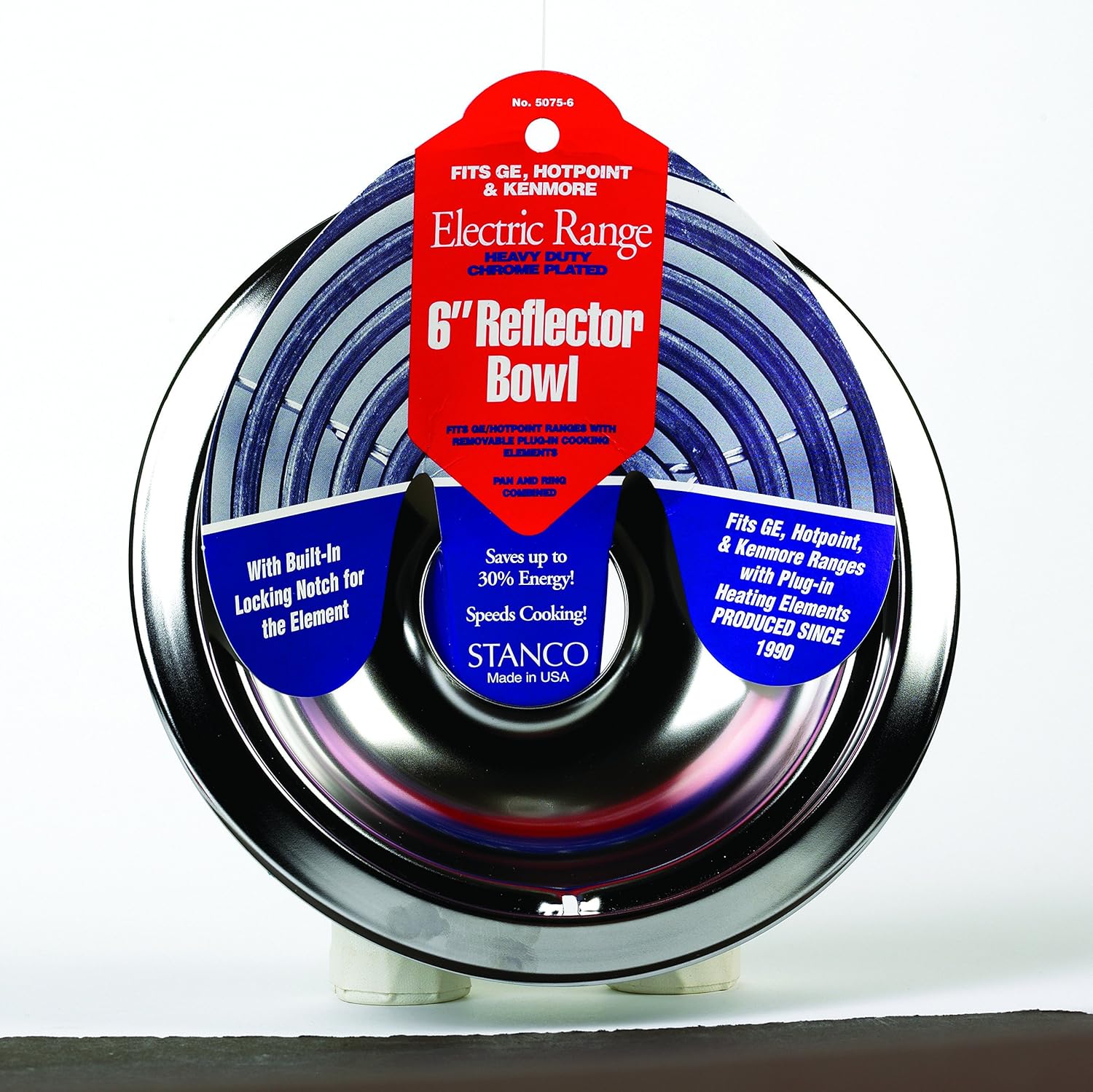 Gama Reflector Bowl Compatible con Ge, Hotpoint & Kenmore Ranges Producido desde 1990 Hd Chrome, Porcel