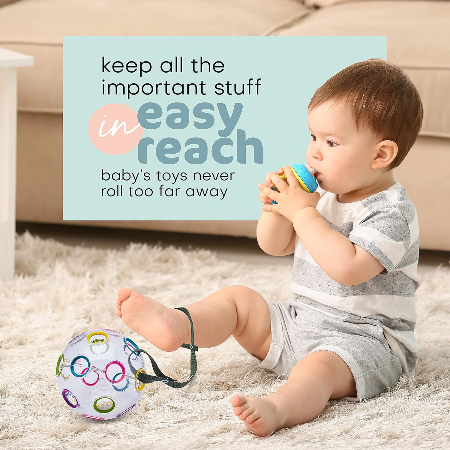 Baby Buddy Secure-A-Toy, la correa de seguridad asegura juguetes, mordedores o chupetes a cochecitos, sillas altas, asientos de automóvil, longitud