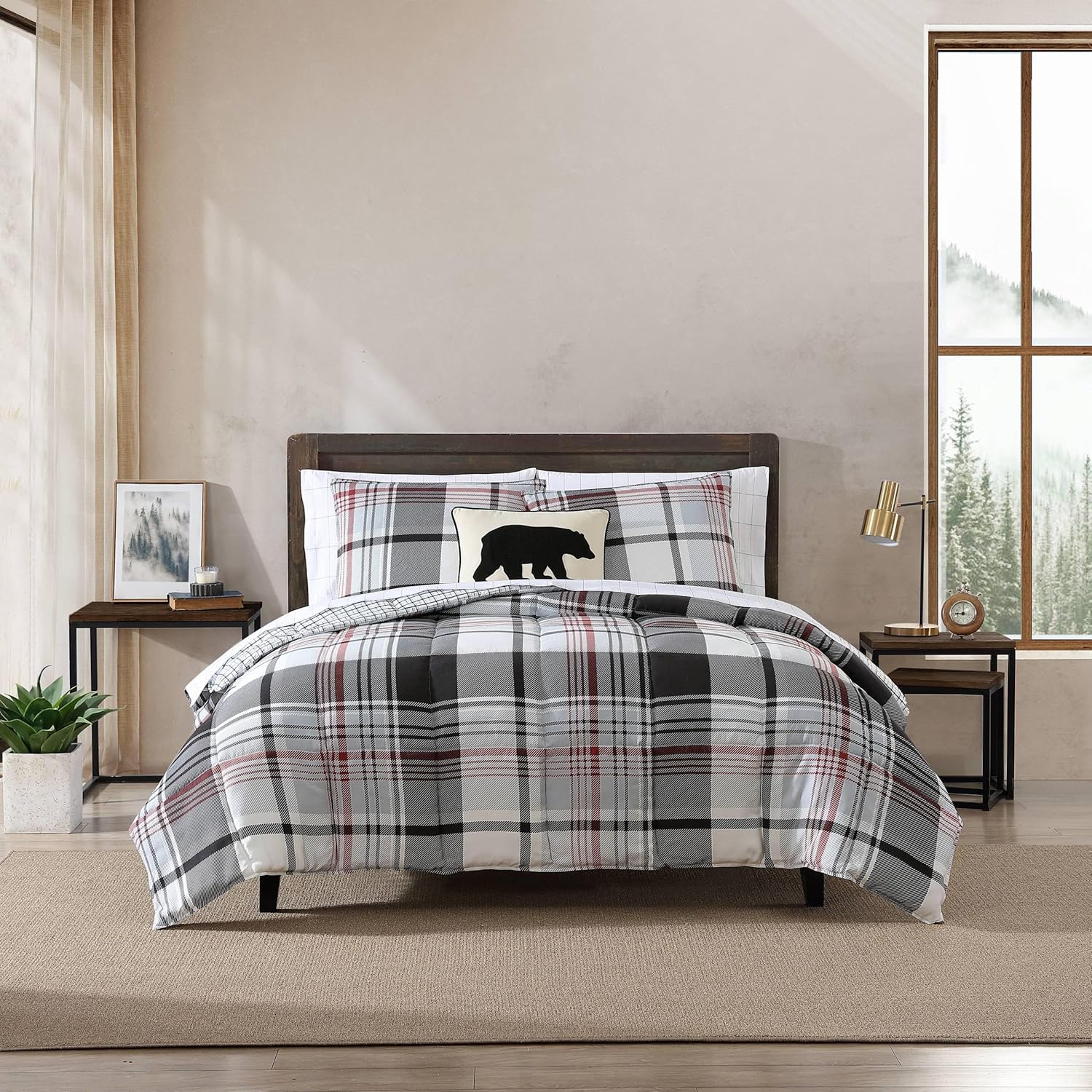 Eddie Bauer – Juego de funda de edredón tamaño King, juego de ropa de cama reversible de microgamuza con fundas a juego, decoración casual del hogar