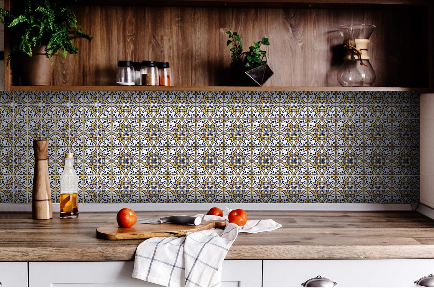 Adhesivos para azulejos Mi Alma, 24 unidades, Talavera, plantillas de pared, calcomanías para despegar y pegar, fácil aplicación, ideal para baño,