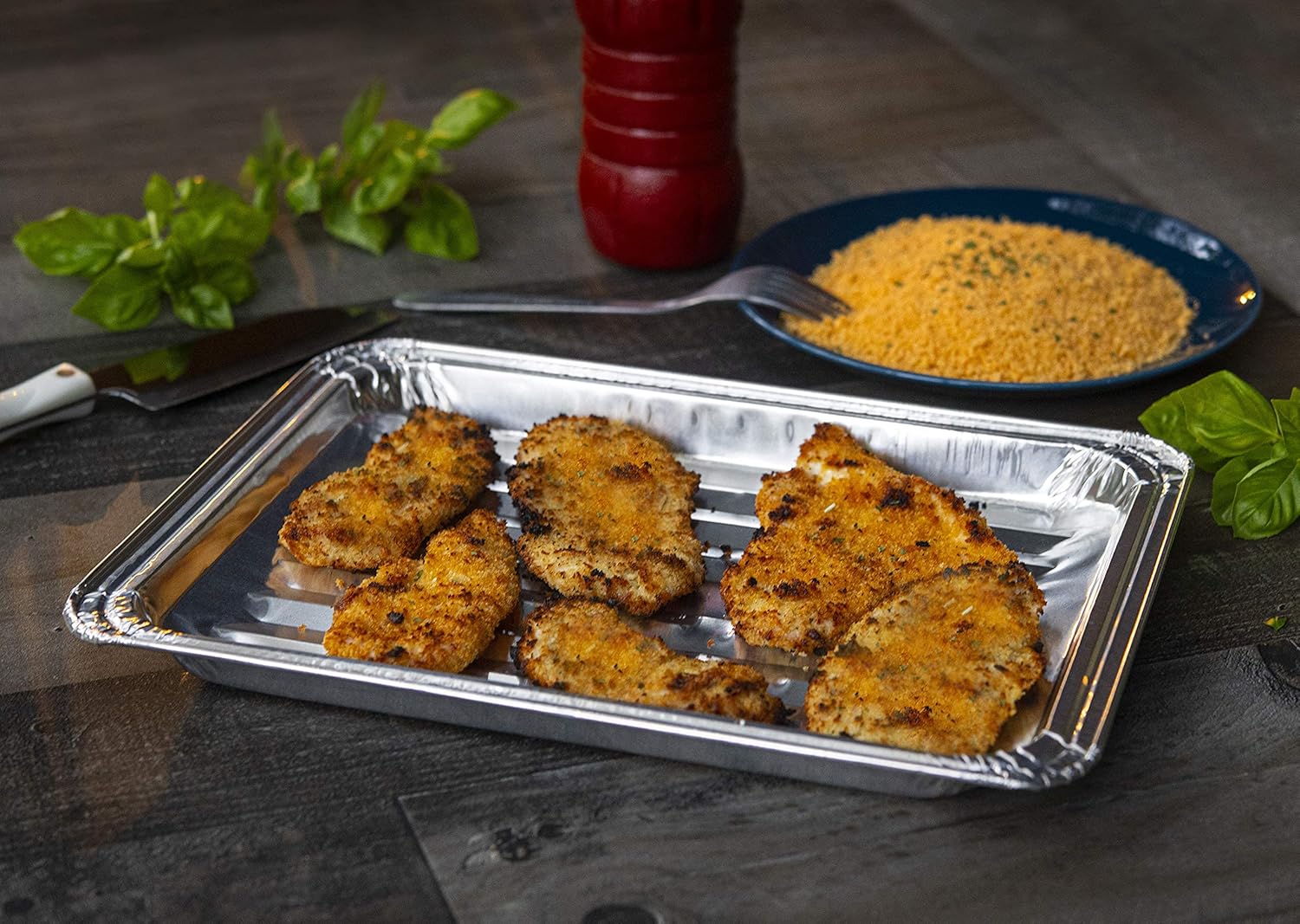Sartenes de papel de aluminio resistente  Sartén desechable antiadherente para horno asador para hamburguesas, filetes, tocino, asados, verduras
