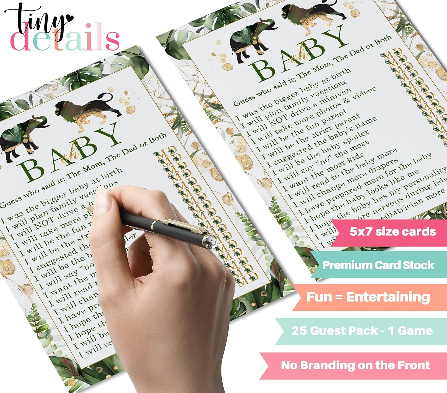 Paper Clever Party Tropical Jungle – Juegos para baby shower con texto en inglés “Who Knows Parents”, “Who Knows Parents”, la mejor actividad de