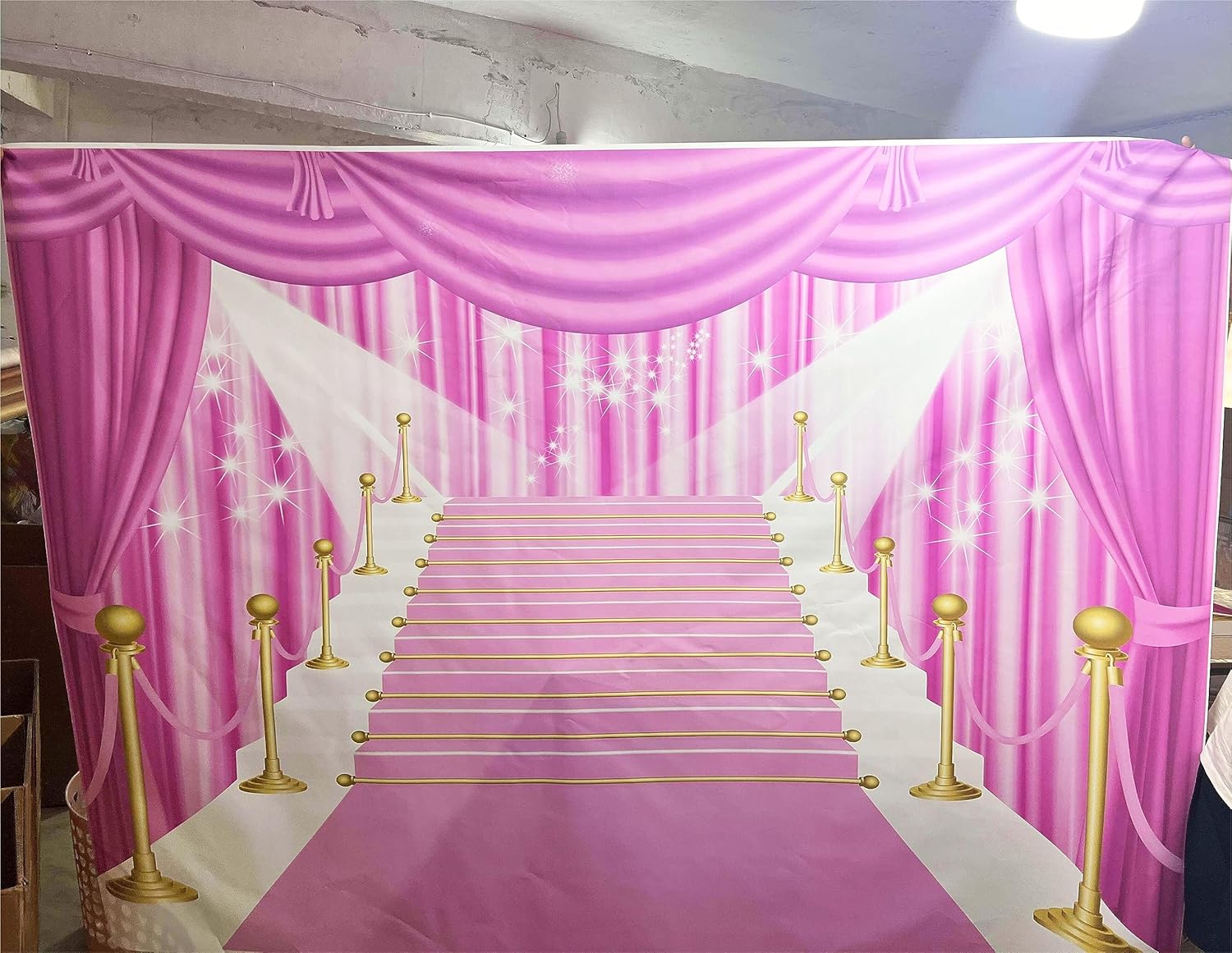 BINQOO Cortina de fondo rosa de 7 x 5 pies para baile de graduación 2025, alfombra grande, color rosa, estrellas, niña, fiesta, fotografía, fondo