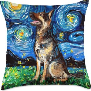 Sagittarius Gallery Happy German Shepherd Starry Night Dog Art by Aja Throw Pillow (18.0 x 18.0in), multicolor Sagittarius Gallery Happy German Shepherd Starry Night Dog Art by Aja Throw Pillow (18.0 x 18.0in), multicolor